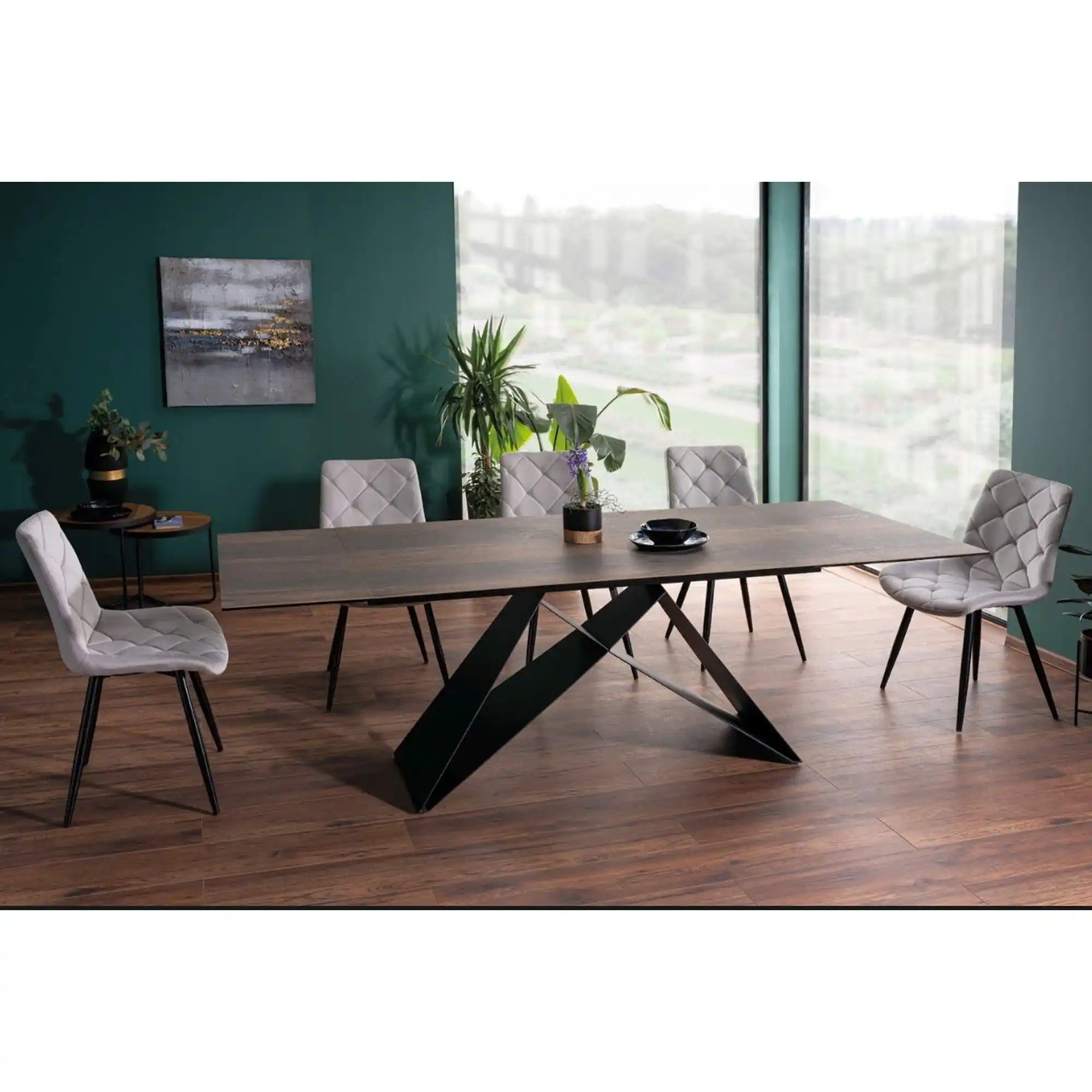 Masa extensibila WESTIN CERAMIC, maro/negru mat, sticla securizata/metal, 160-240x90x77 cm