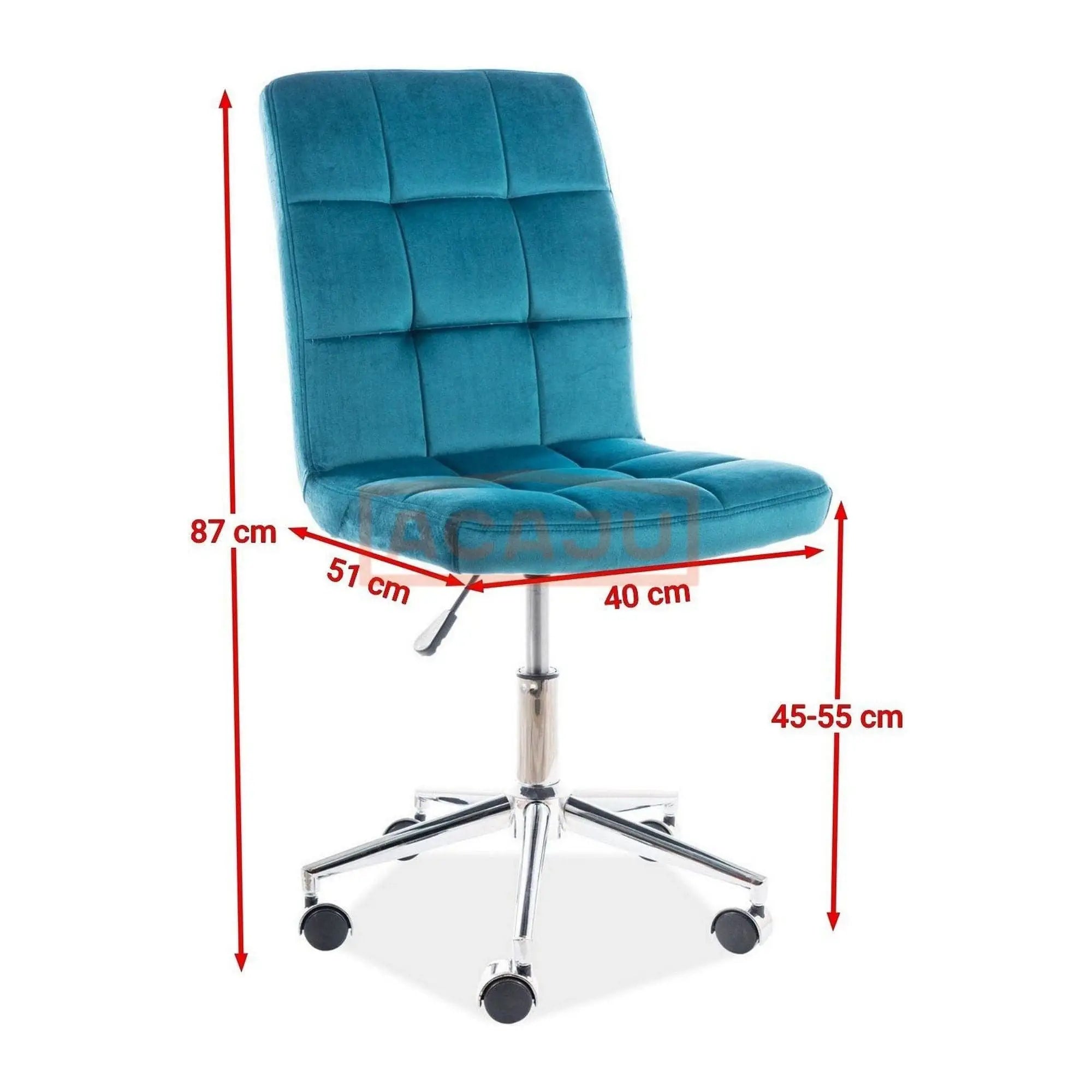 Scaun de birou Q-020, turcoaz/crom, stofa catifelata/metal/plastic, 51x40x87/97 cm