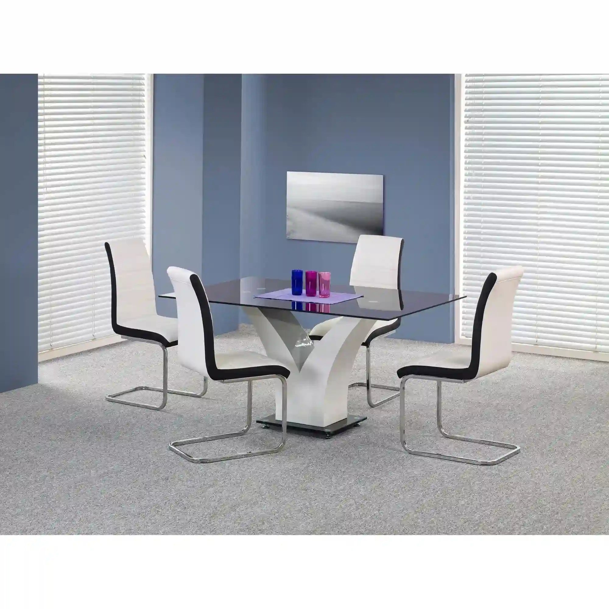 Masa VESPER, negru/alb, sticla securizata, 160x90x76 cm