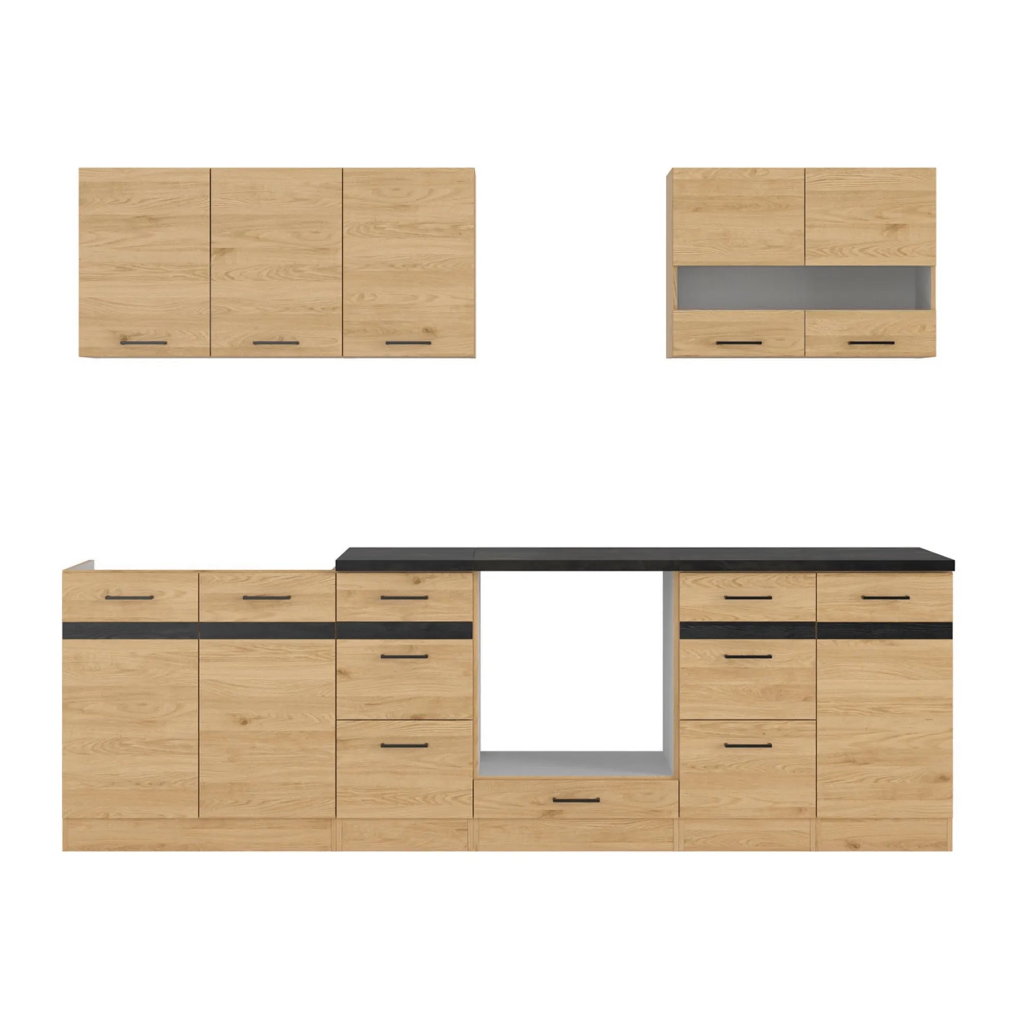 Set bucatarie JUNONA LINE, stejar, PAL, 260 cm, cu blat negru