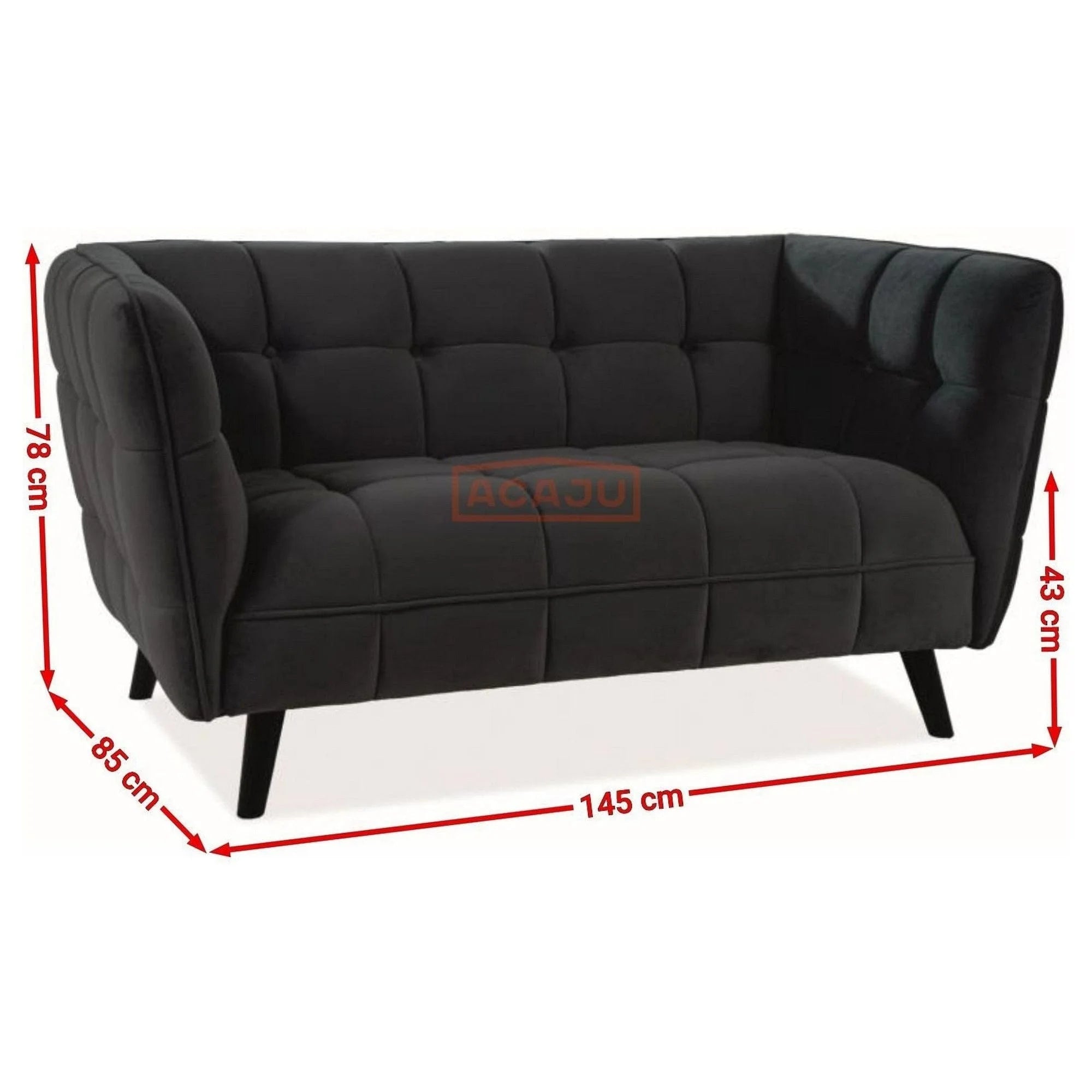 Canapea CASTELLO 2, negru - Bluvel 19, stofa catifelata/lemn, 145x85x78 cm