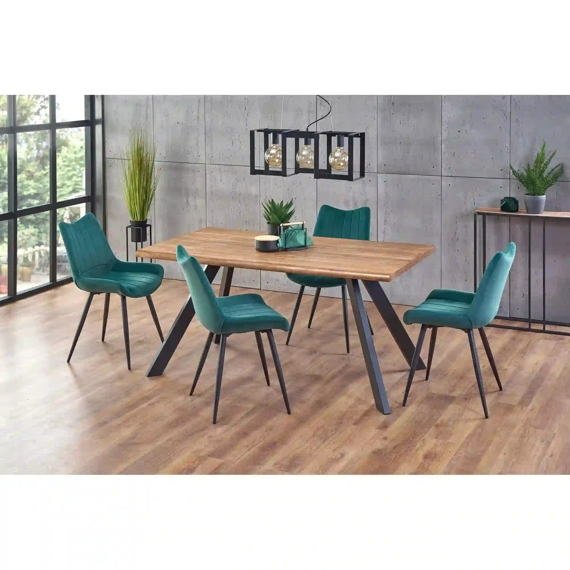Scaun tapitat K388, verde/negru, stofa catifelata/metal, 53x61x87 cm