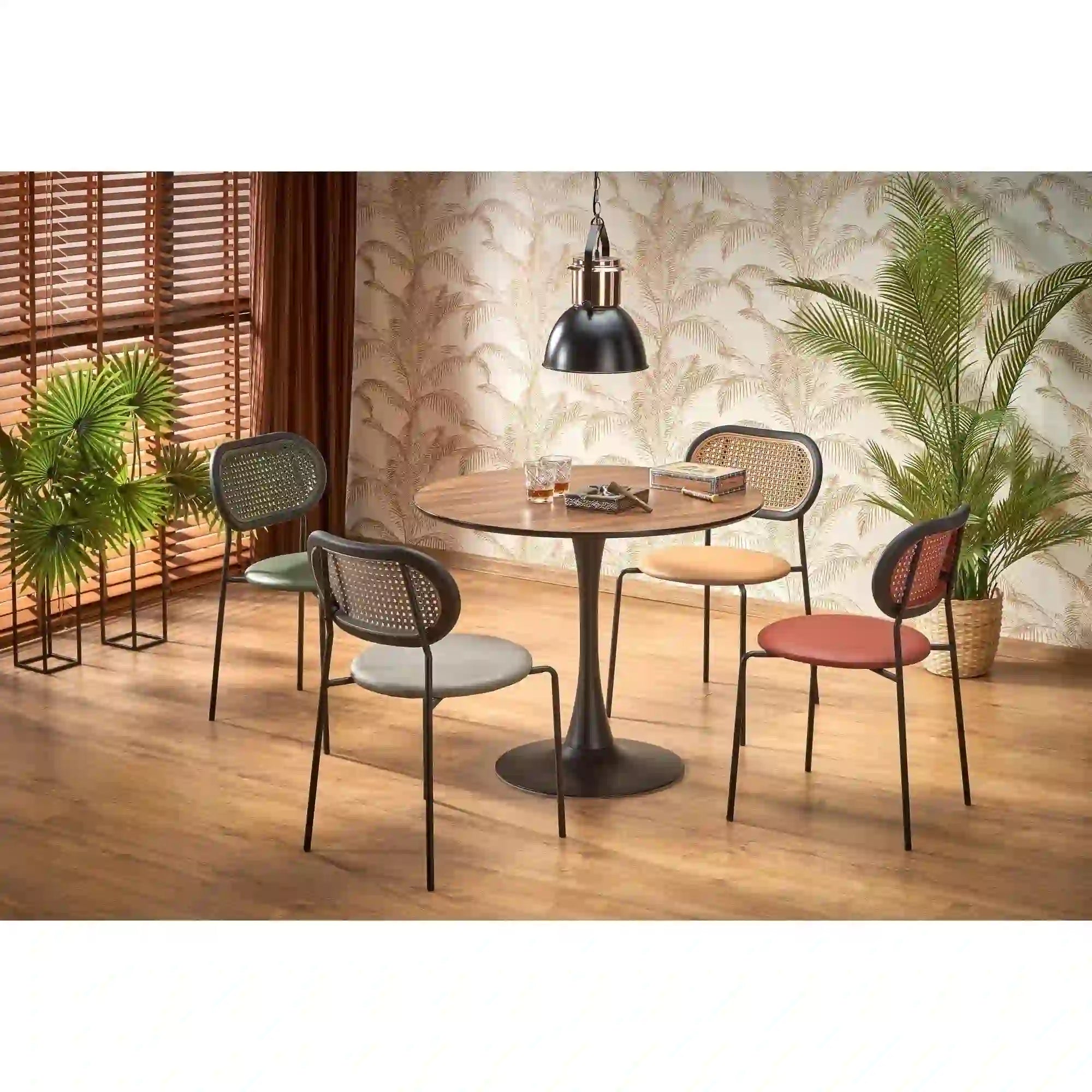 Scaun K524, verde/negru, piele ecologica/rattan sintetic, 46x51x78 cm