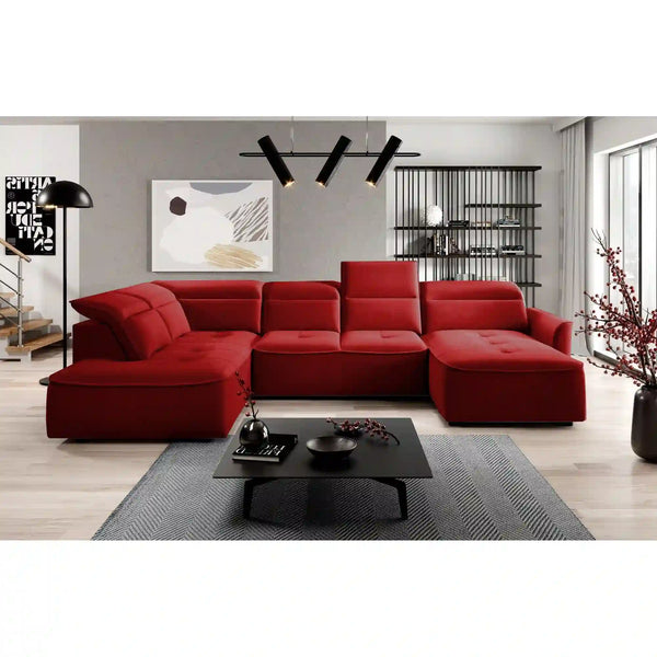 Coltar MURILLO XL, personalizabil materiale gama Premium, cu reglaj electric, tetiere reglabile si lada depozitare, 350x218x100 cm
