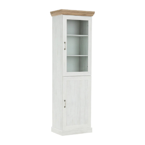Vitrina ROYAL W1D, pin nordic/stejar salbatic, PAL melaminat/plinte decorative/metal, 57x39x187 cm