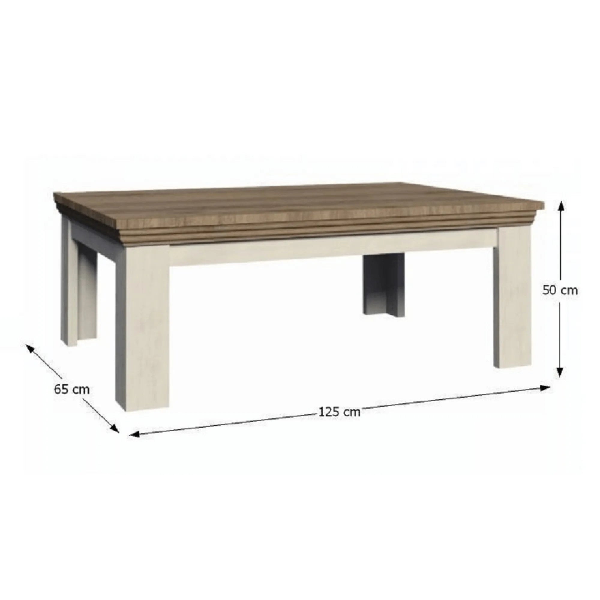Masuta de cafea ROYAL LN2, pin nordic/stejar salbatic, PAL melaminat/plinte decorative, 125x65x50 cm