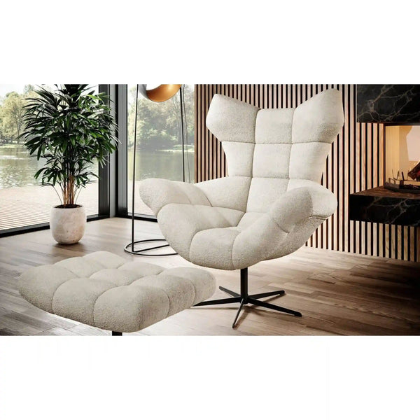 Fotoliu rotativ SENSI, stofa catifelata bej - RIVIERA 16, Gama Premium, 103x84x119 cm