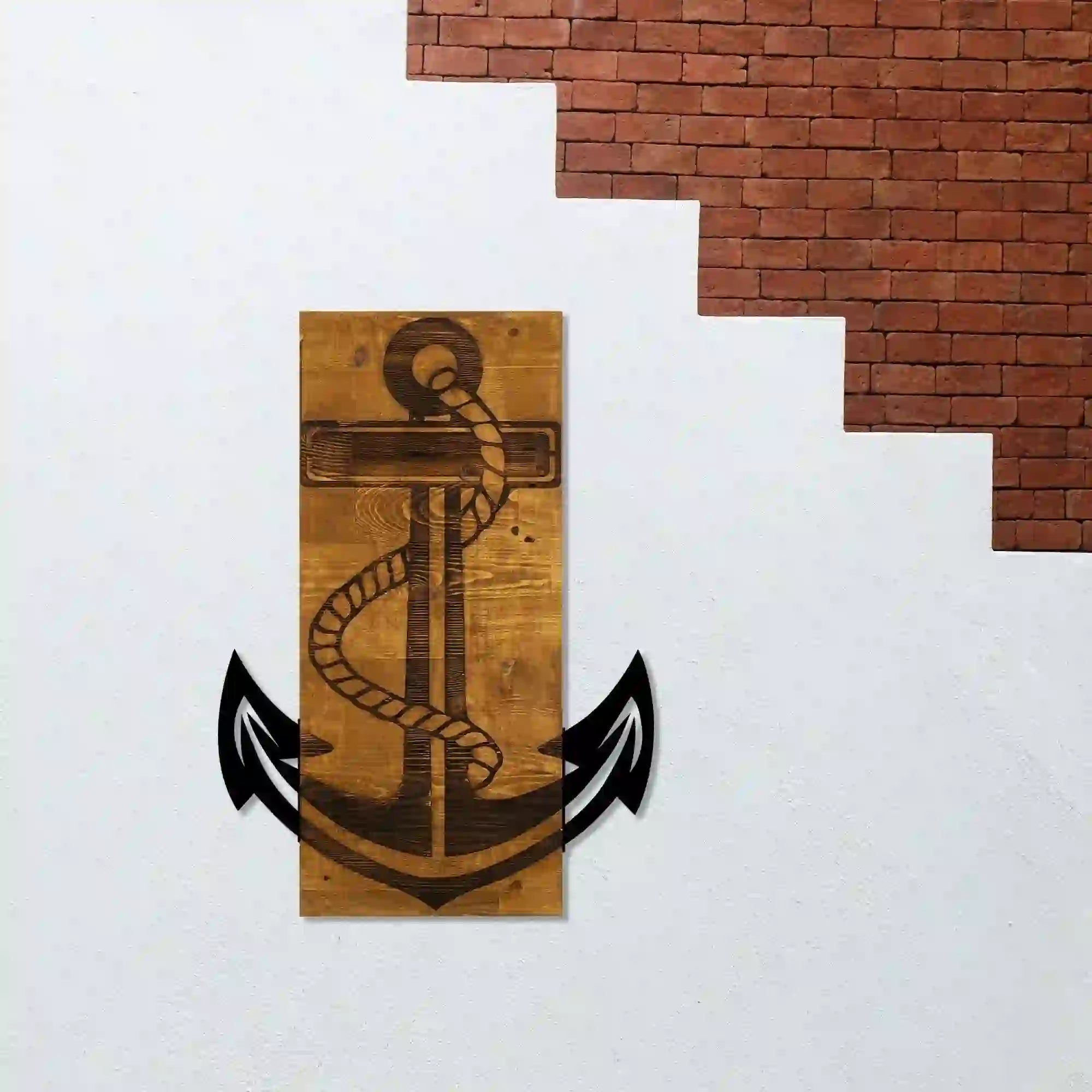 Decoratiune perete ANCHOR, nuc/negru, lemn/metal, 41x58 cm