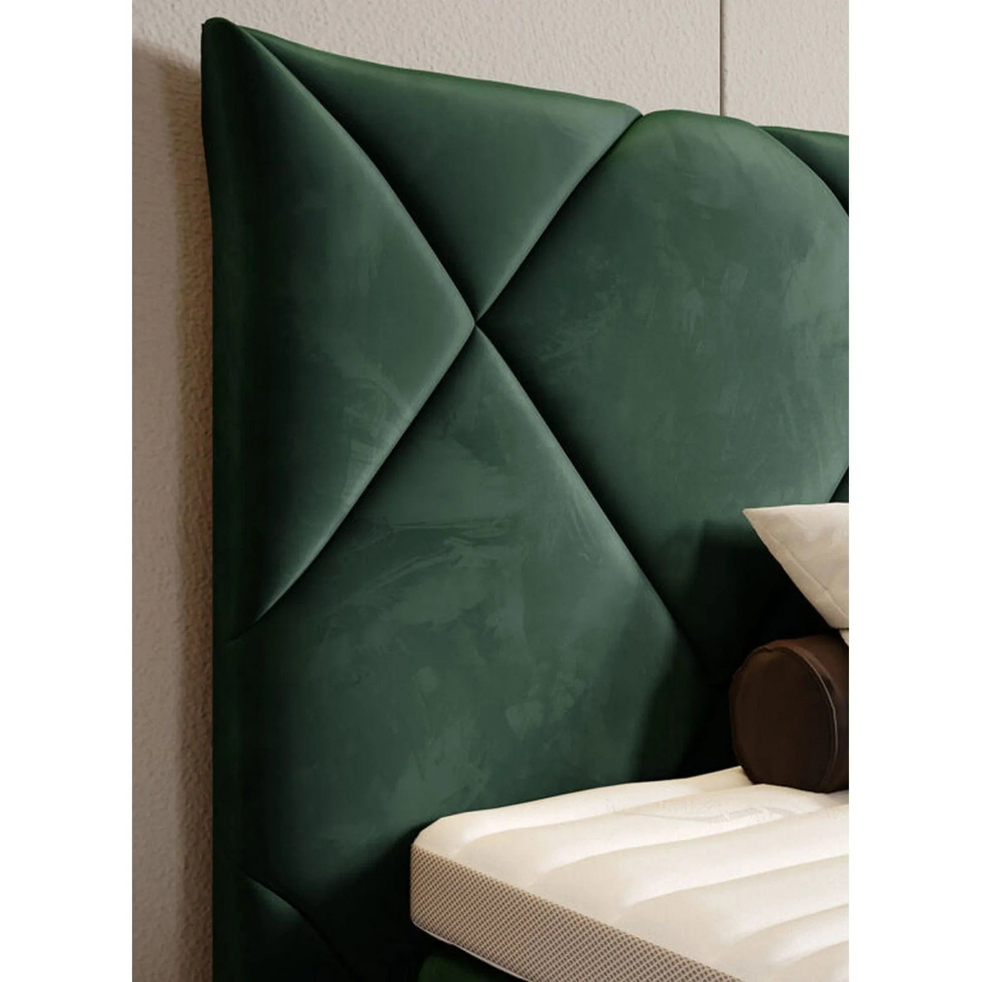 Pat boxspring PAVO 160x200, stofa catifelata turcoaz inchis - RIVIERA 87, cu mecanism electric si saltele