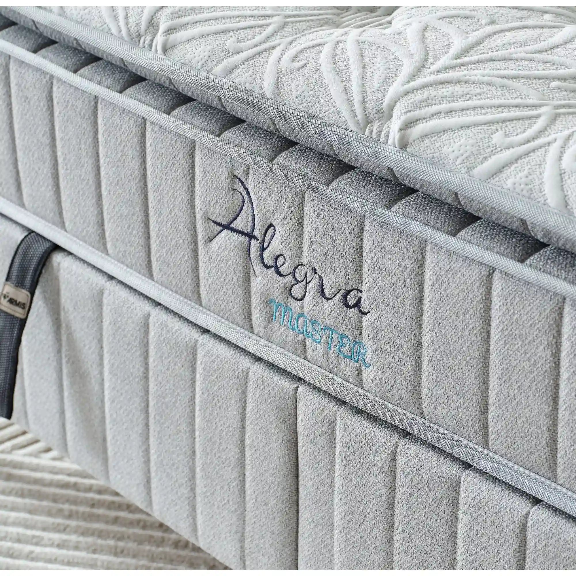 Pat ALEGRA 160x200, stofa gri, cu somiera, spatiu depozitare si saltea