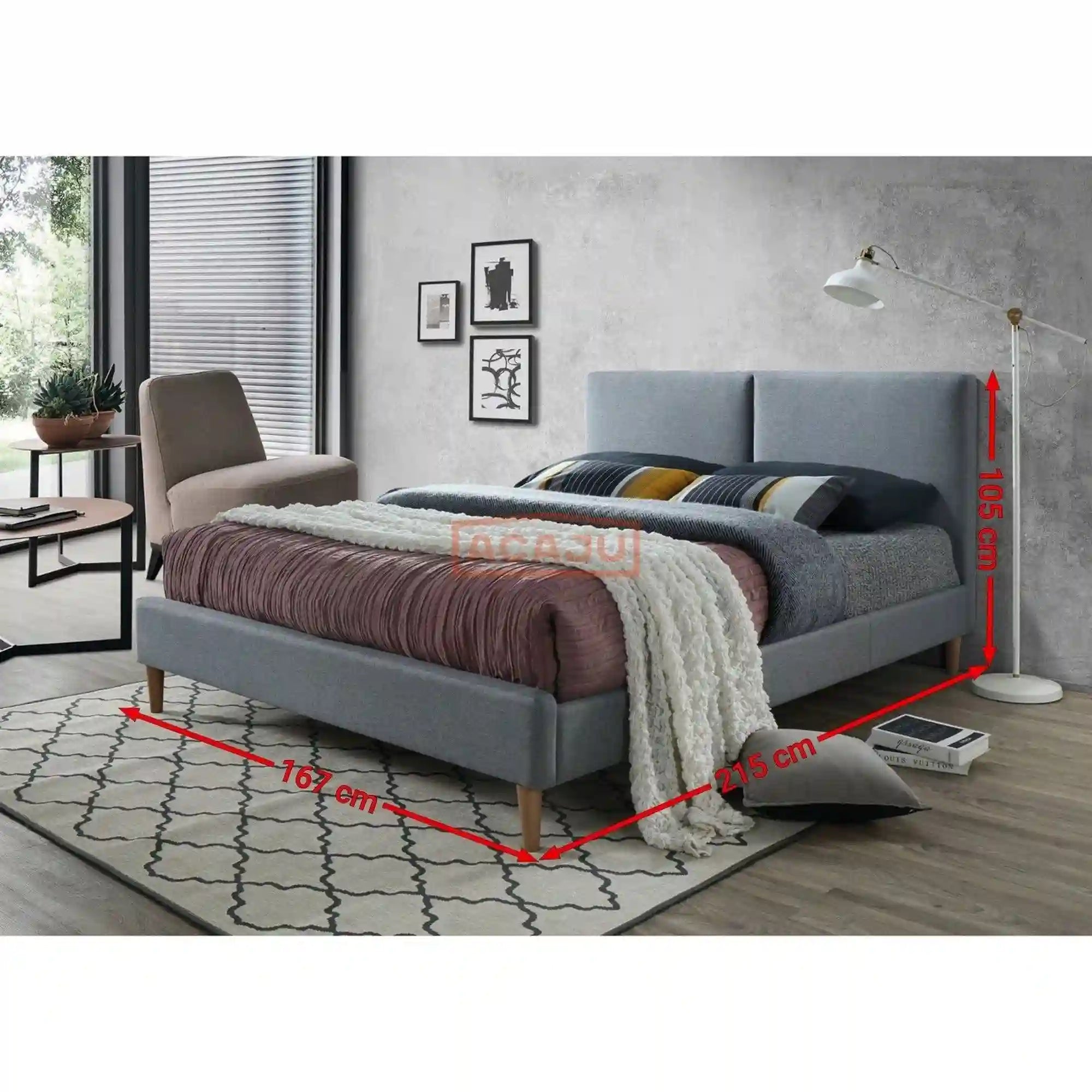 Pat ACOMA 160x200, stofa gri - TAP 131, cu somiera