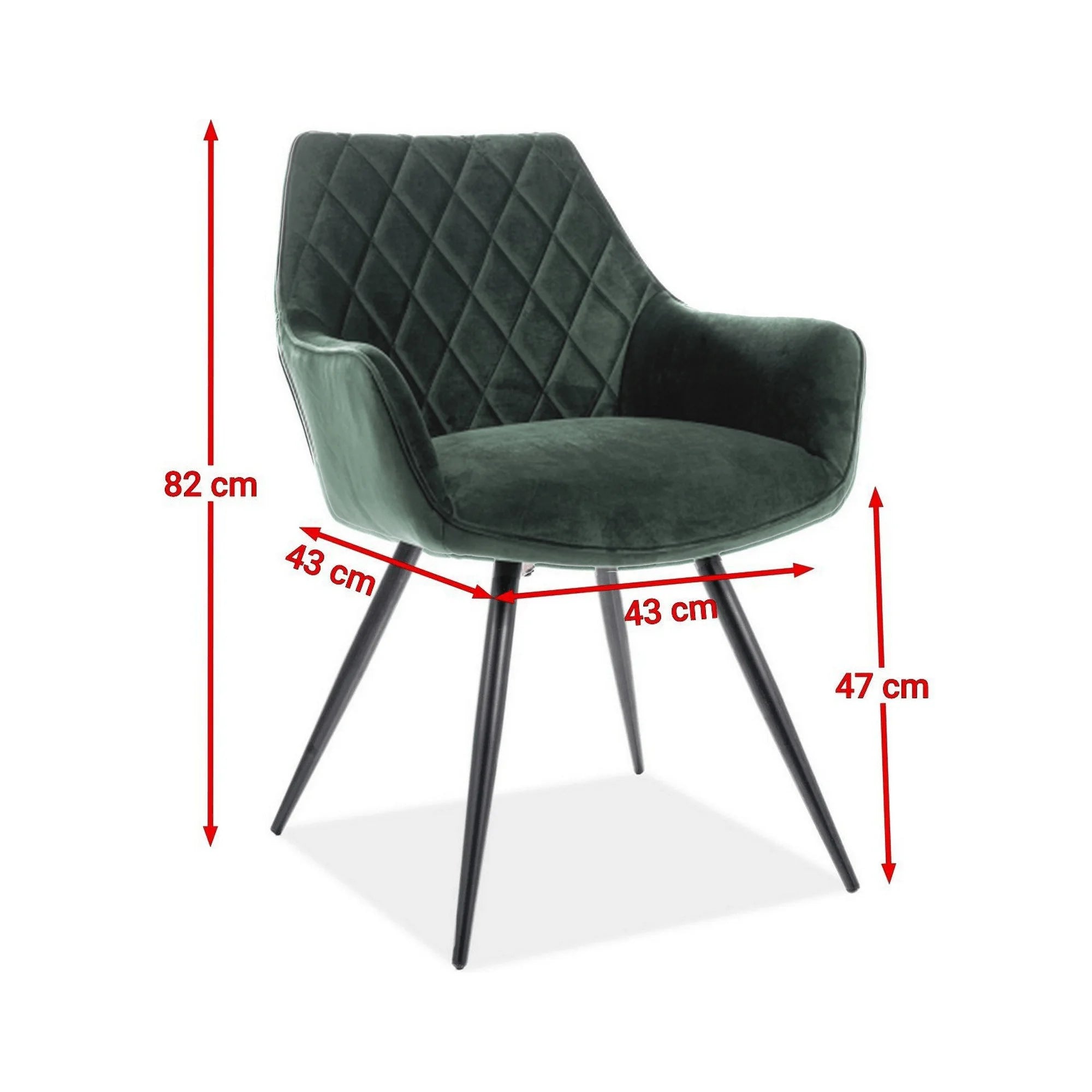 Scaun LINEA, verde/negru, stofa catifelata/metal, 43x43x82 cm