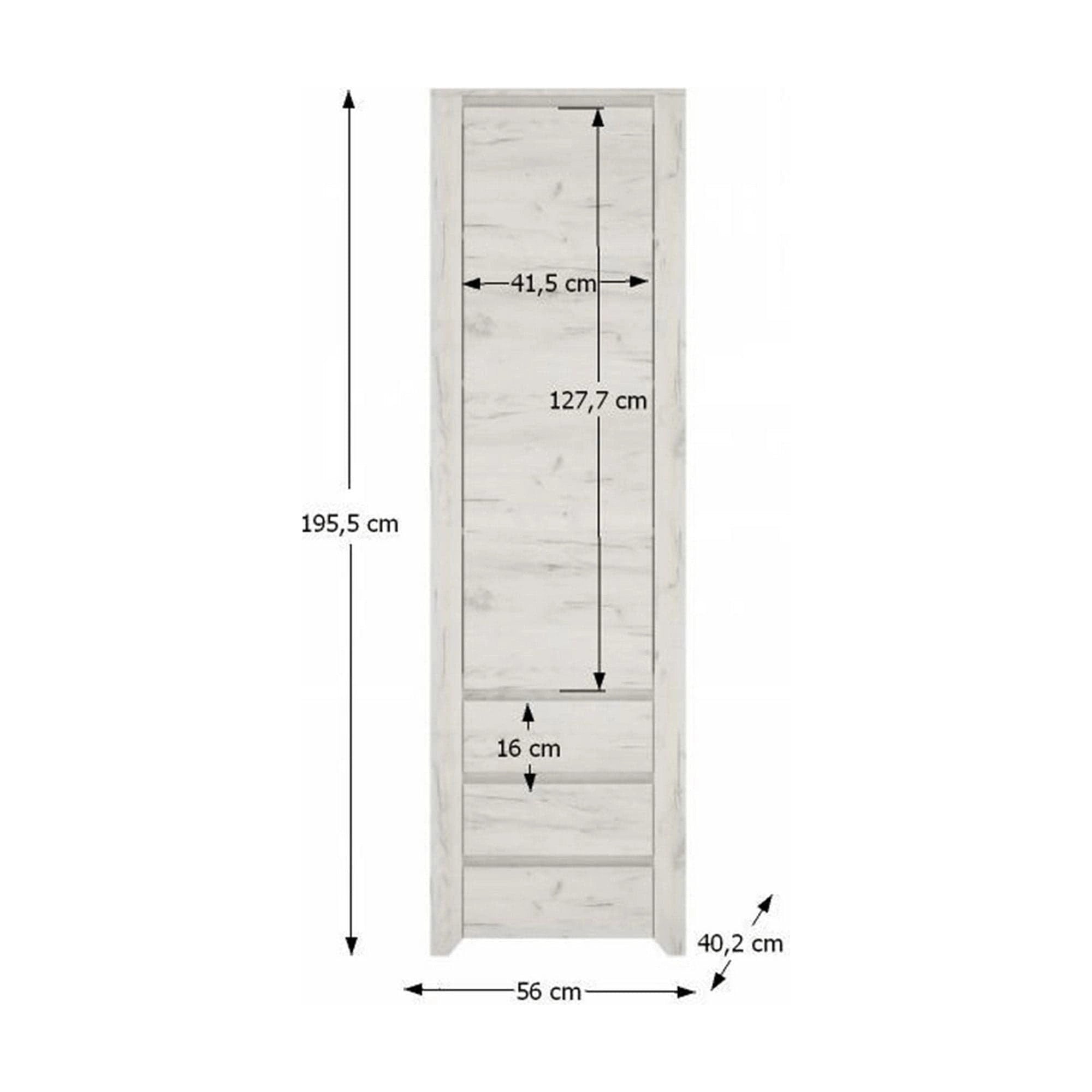 Dulap ANGEL tip 10, alb, PAL melaminat, cu o usa si 3 sertare, 56x40x191 cm