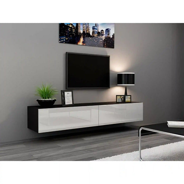 Comoda TV VIGO, negru/alb lucios, PAL lucios, 180x40x30 cm