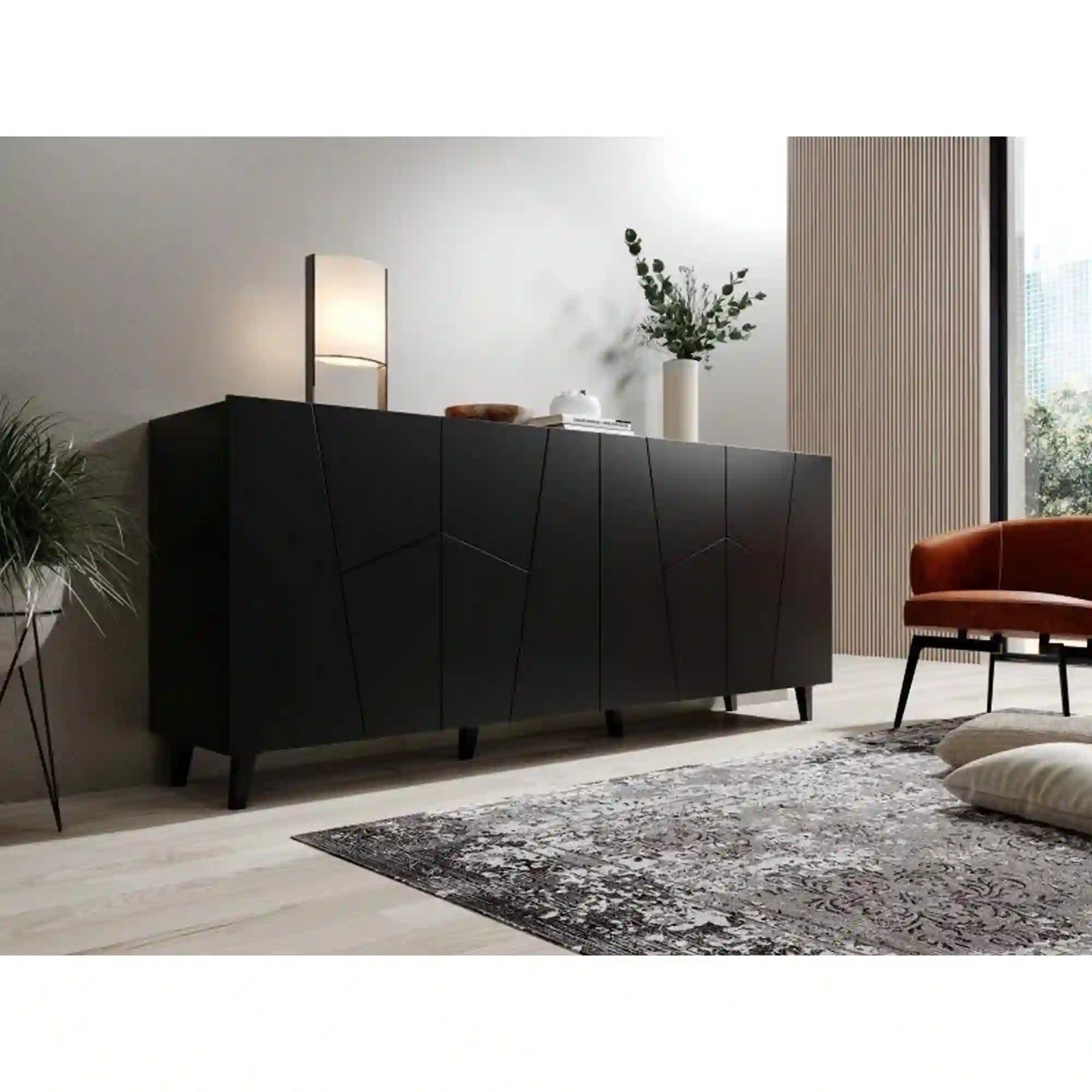 Comoda ETNA, negru, PAL laminat, 200x42x82 cm