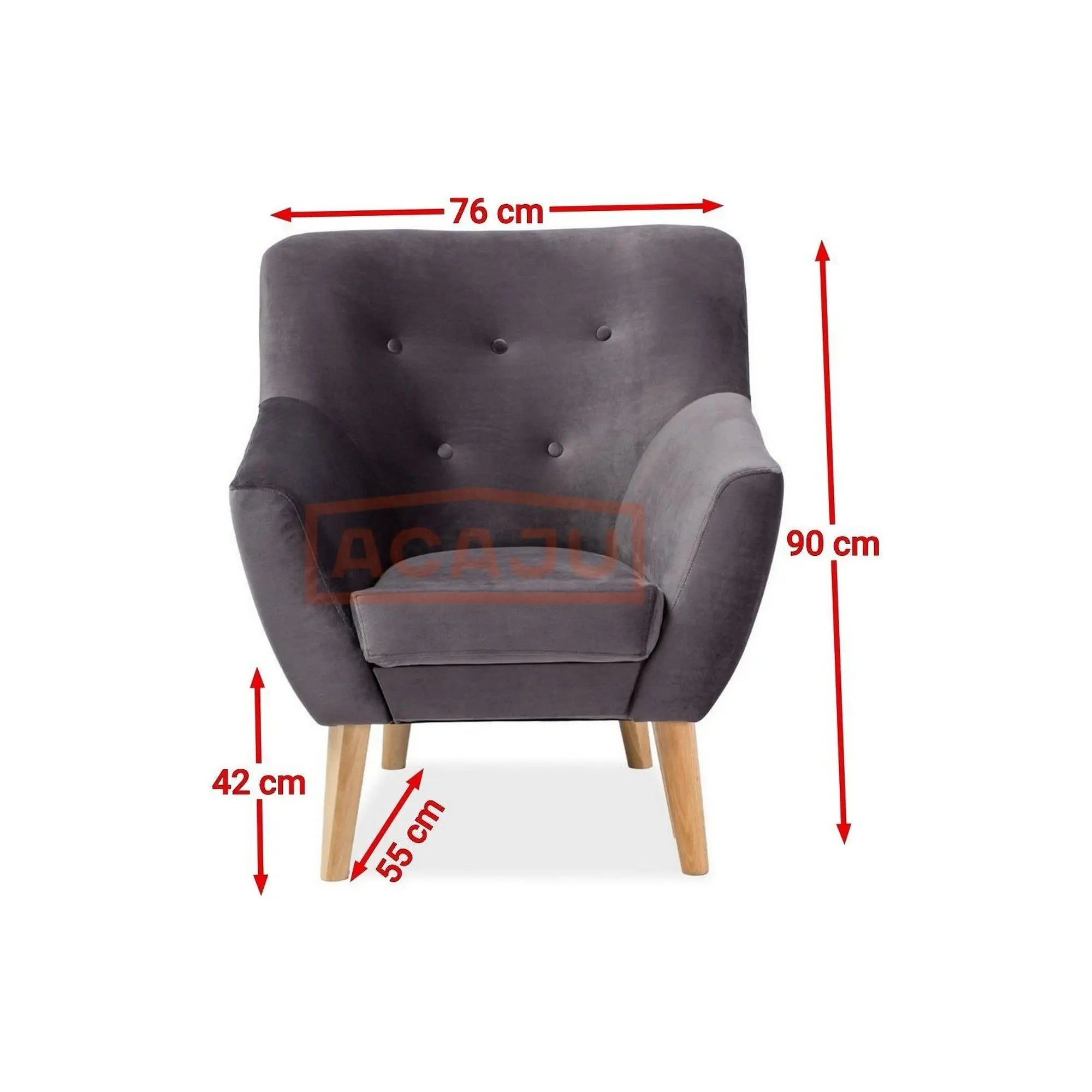 Fotoliu NORDIC 1, stofa catifelata gri - Bluvel 14, 76x75x90 cm