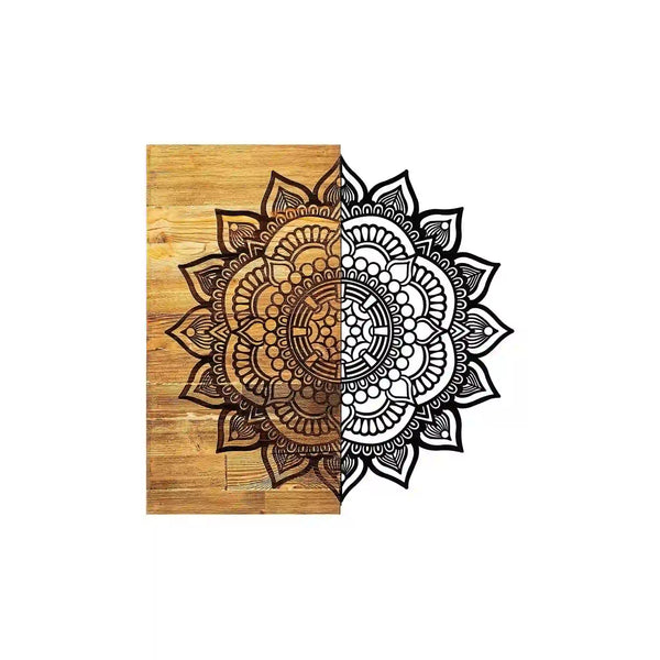 Decoratiune perete MSIALA 4, stejar/negru, lemn/metal, 59x58 cm