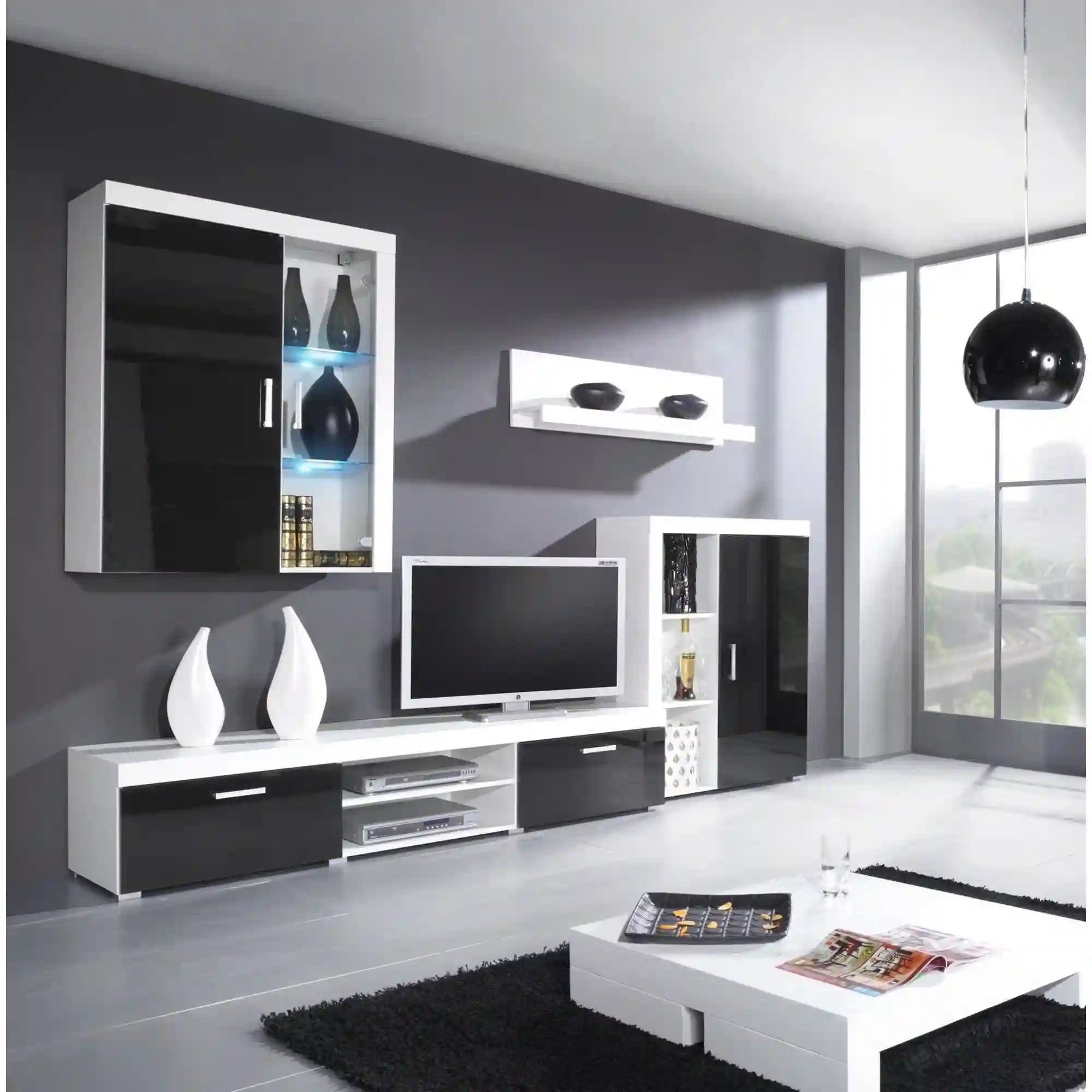 Dulap SAMBA REG-3, alb/negru, PAL laminat, cu o usa, 90x35x114 cm