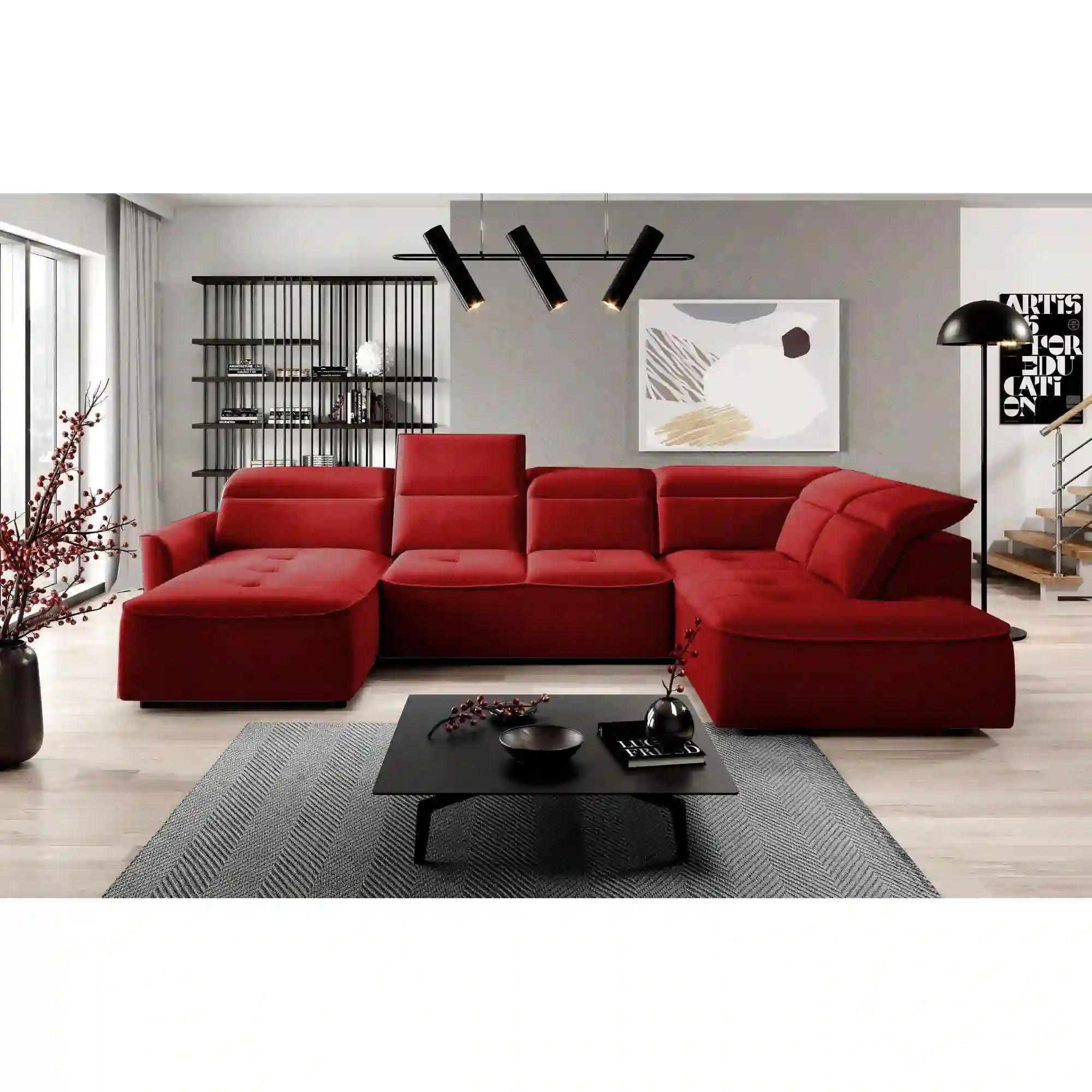 Coltar MURILLO XL, personalizabil materiale gama Premium, cu reglaj electric, tetiere reglabile si lada depozitare, 350x218x100 cm