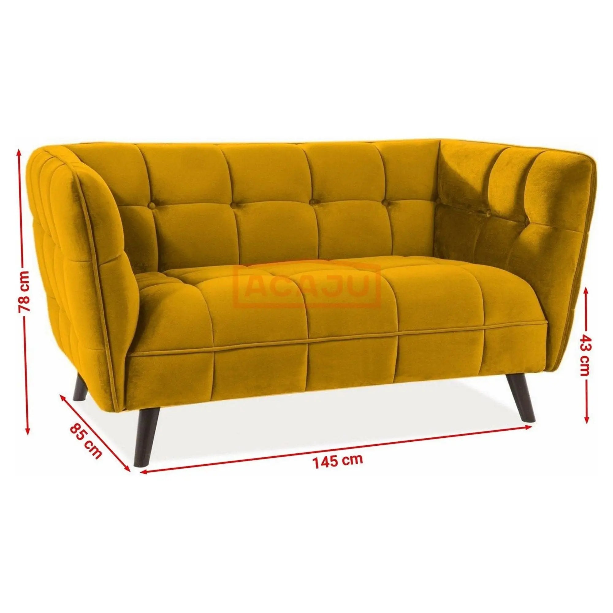 Canapea CASTELLO 2, galben curry - Bluvel 68, catifea curry, 145x85x78 cm