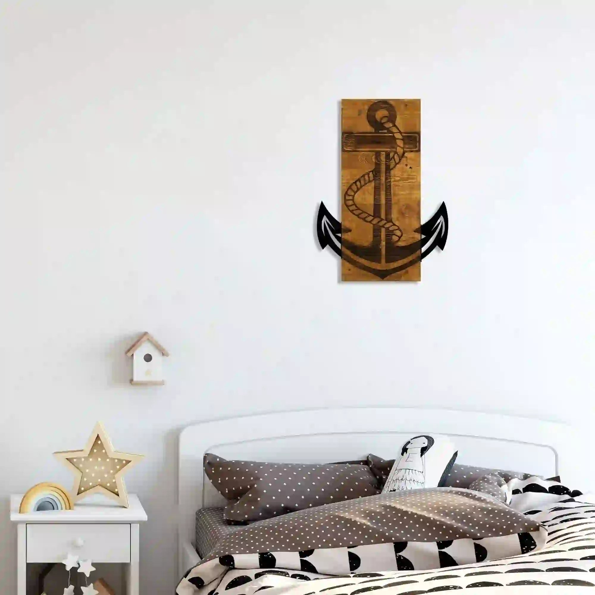 Decoratiune perete ANCHOR, nuc/negru, lemn/metal, 41x58 cm