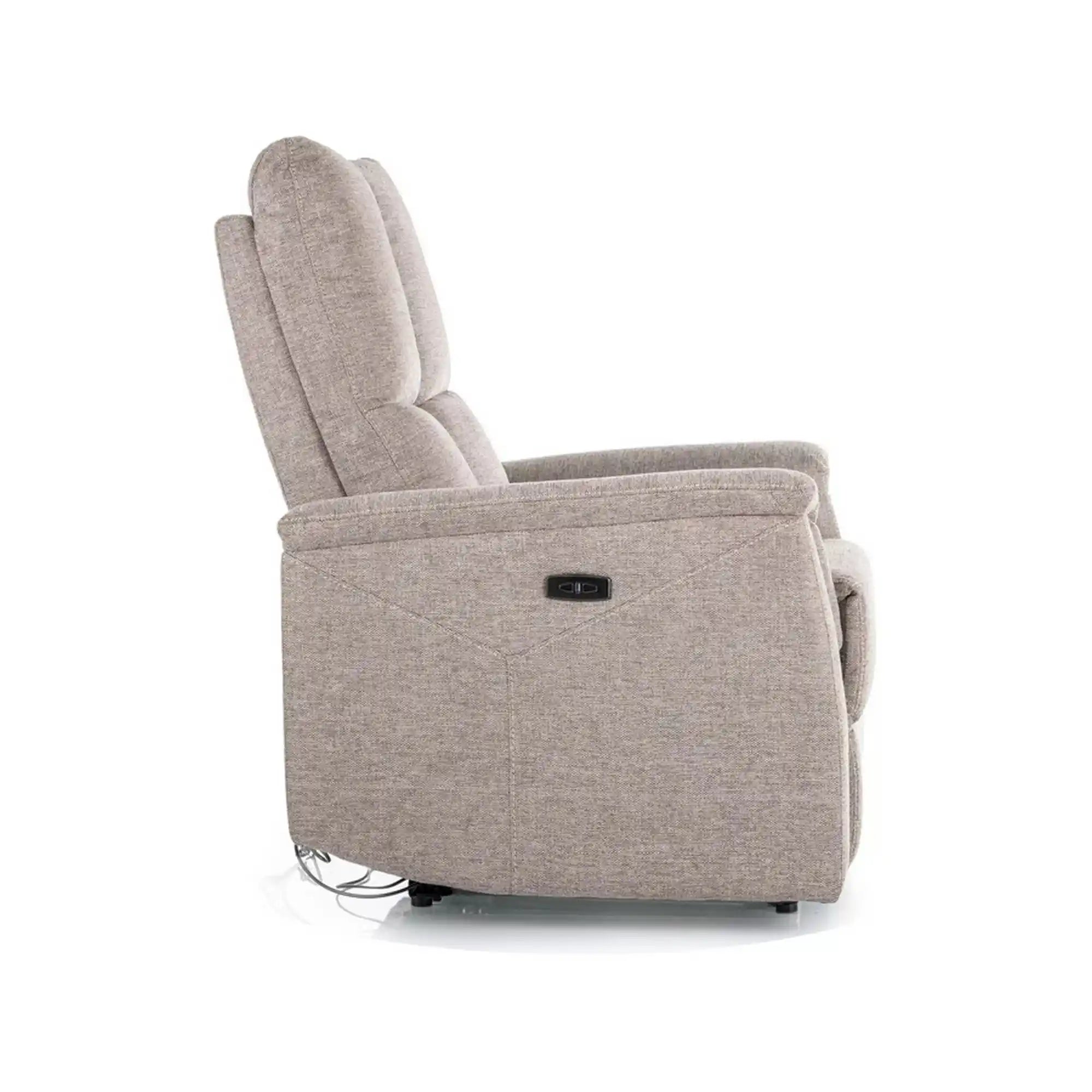 Fotoliu recliner NEPTUN, bej, stofa clasica/metal, 76x94/160x96 cm