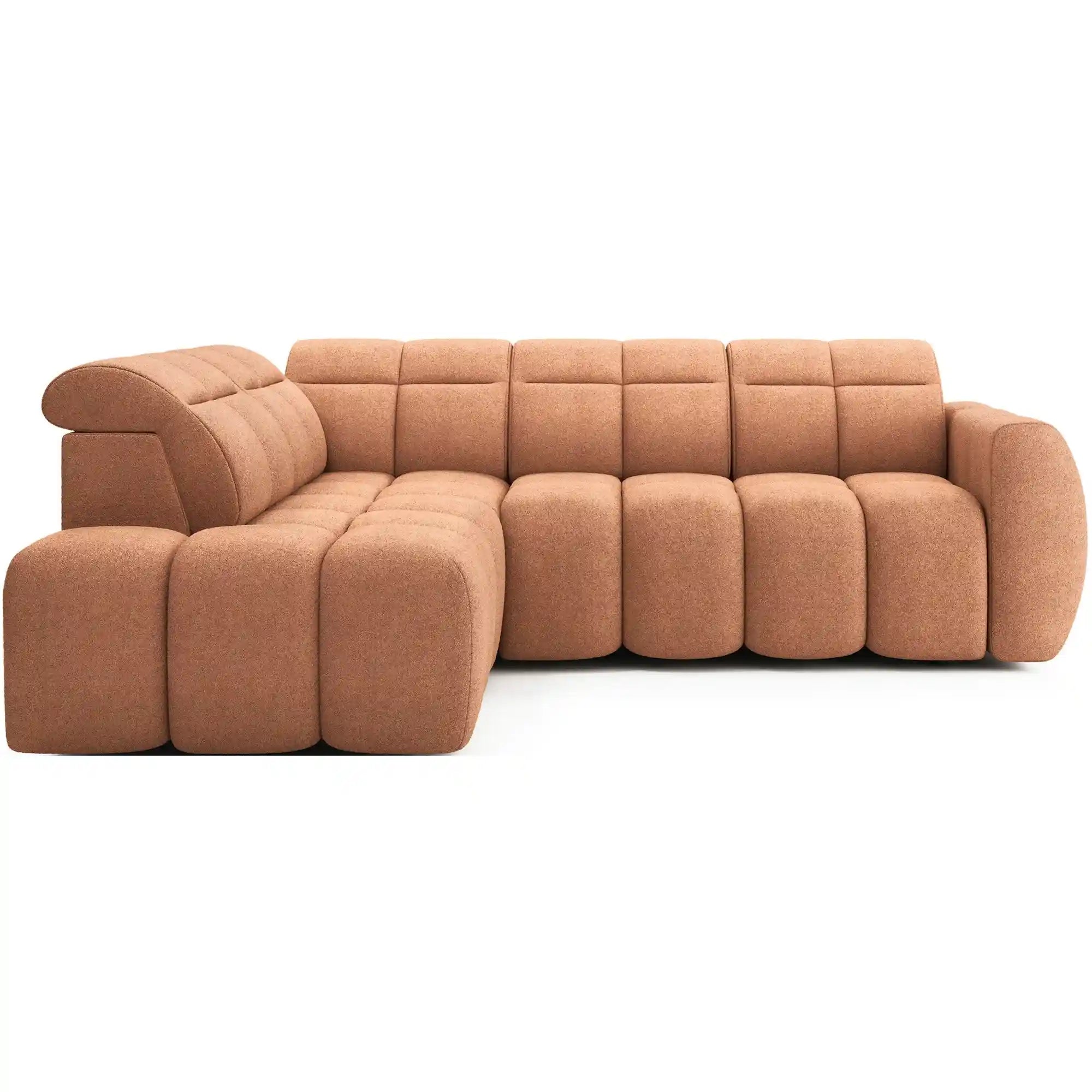 Coltar FALCONN, sezlong stanga, stofa clasica somon - Xillar 24, cu reglaj electric, tetiere reglabile si lada depozitare, 258x208x107 cm
