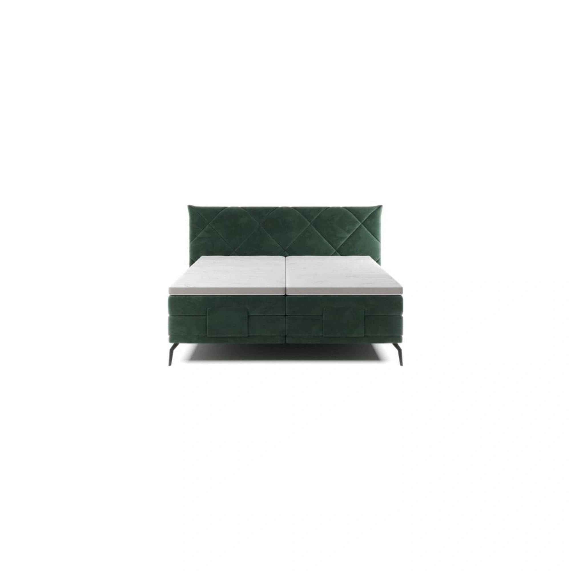 Pat boxspring PAVO 160x200, stofa catifelata turcoaz inchis - RIVIERA 87, cu mecanism electric si saltele
