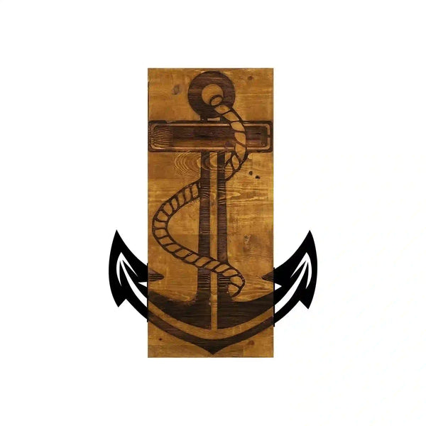 Decoratiune perete ANCHOR, nuc/negru, lemn/metal, 41x58 cm