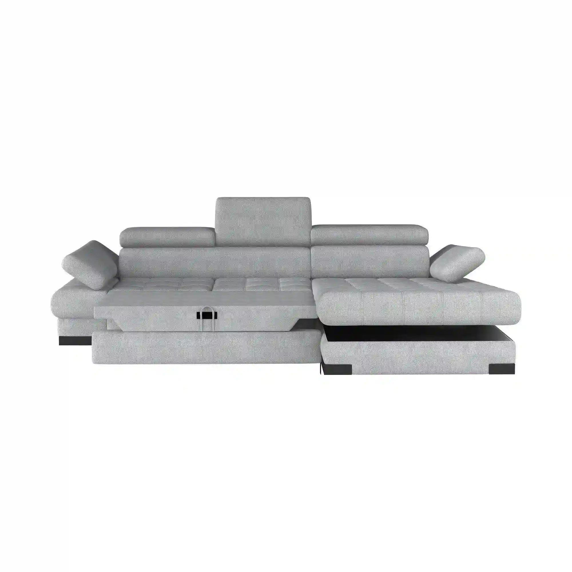 Coltar extensibil SELVA MINI, sezlong stanga, stofa catifelata verde menta, Gama Premium, cu lada depozitare, 270x173x95 cm