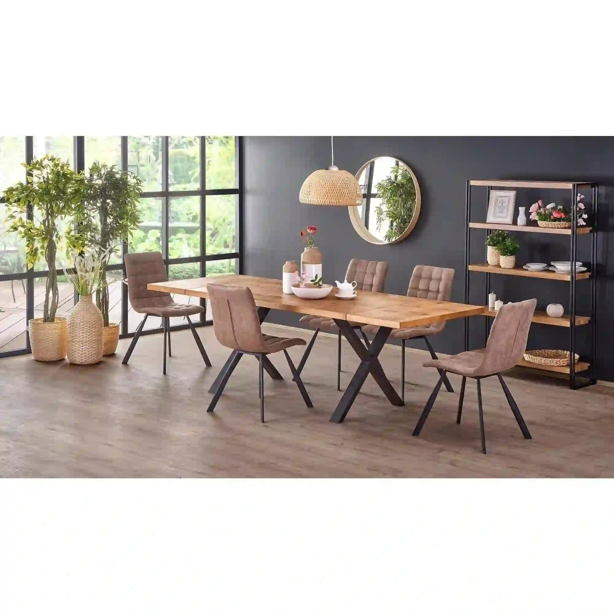 Masa extensibila XAVIER, stejar deschis/negru, lemn/otel, 160/250x90x76 cm