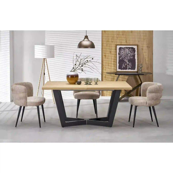 Masa extensibila MASSIVE 2, stejar natural/negru, PAL furniruit/otel, 160-250x90x77 cm