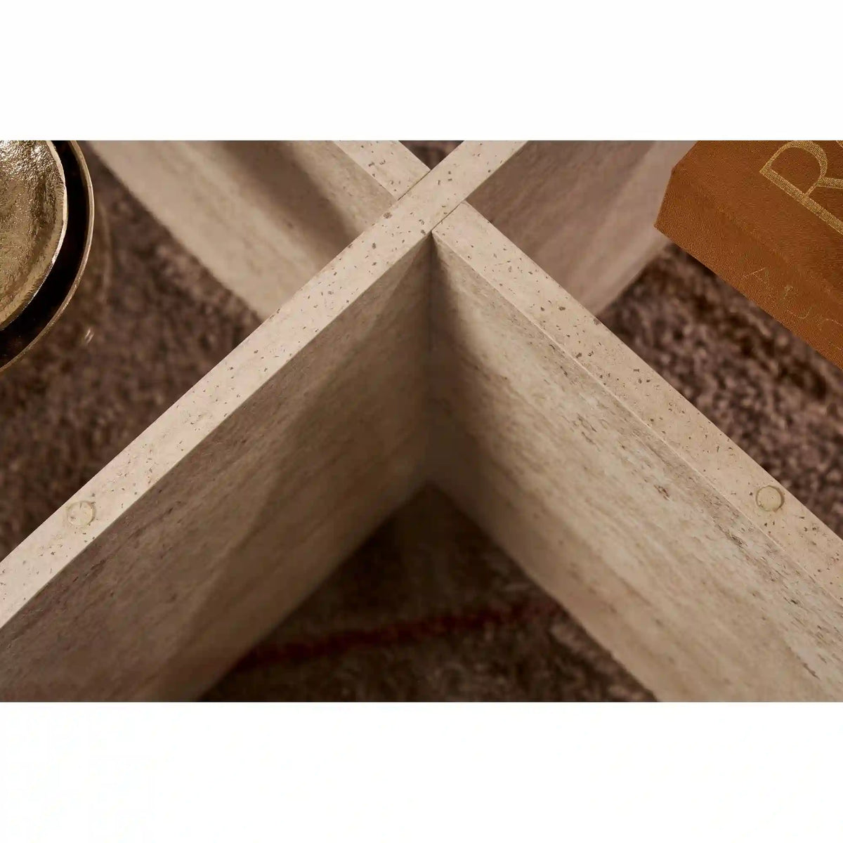 Masuta cafea AERIS, travertin, PAL/sticla, 75x75x35 cm