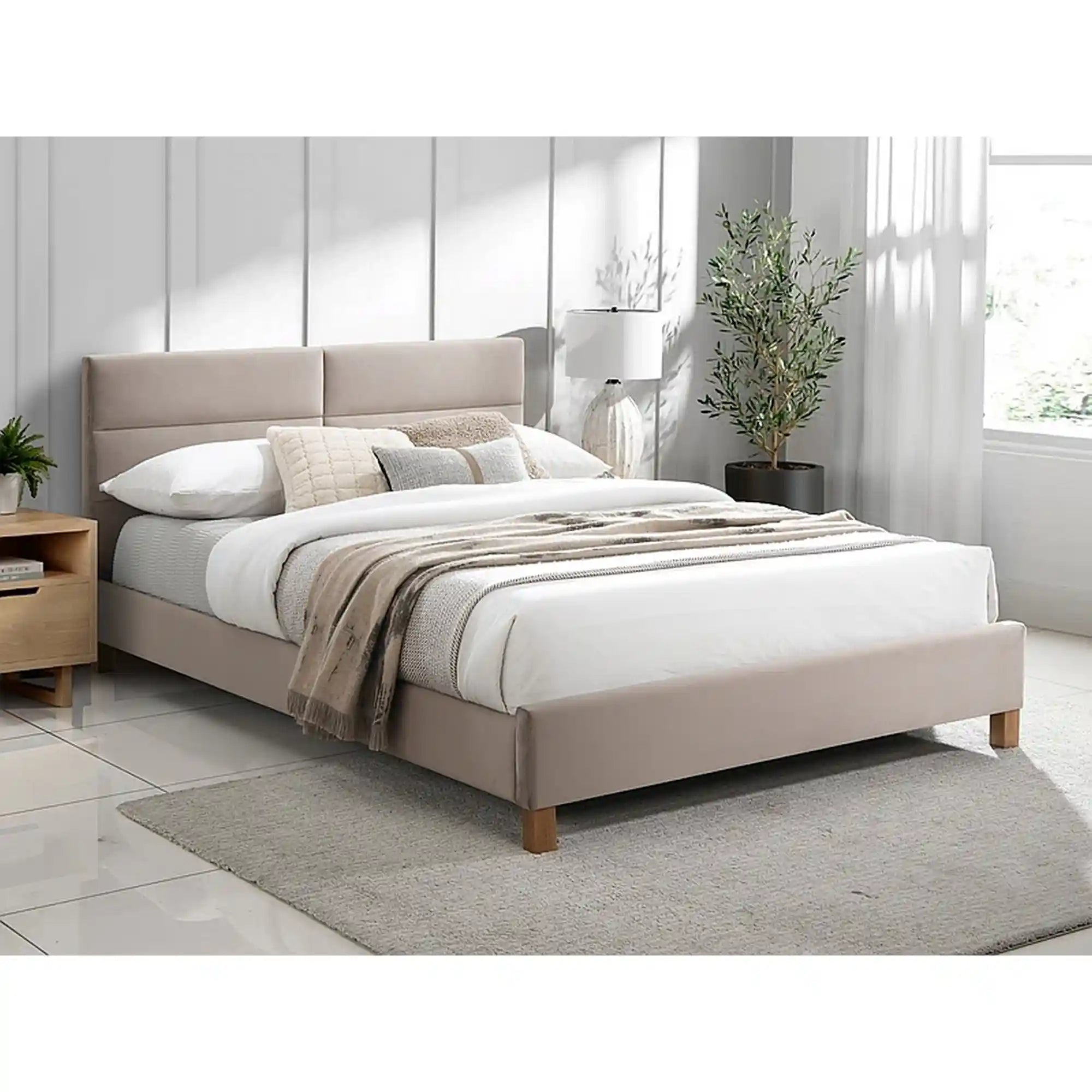 Pat SIERRA 120x200, stofa catifelata bej - Bluvel 28, somiera inclusa
