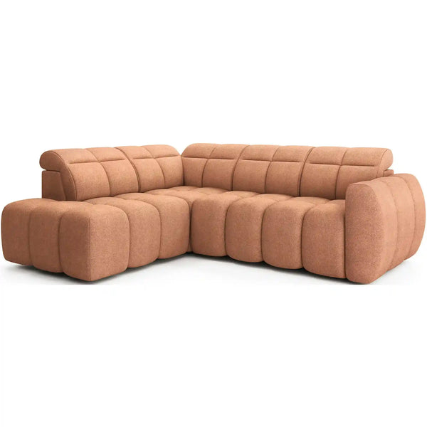 Coltar FALCONN, sezlong stanga, stofa clasica somon - Xillar 24, cu reglaj electric, tetiere reglabile si lada depozitare, 258x208x107 cm