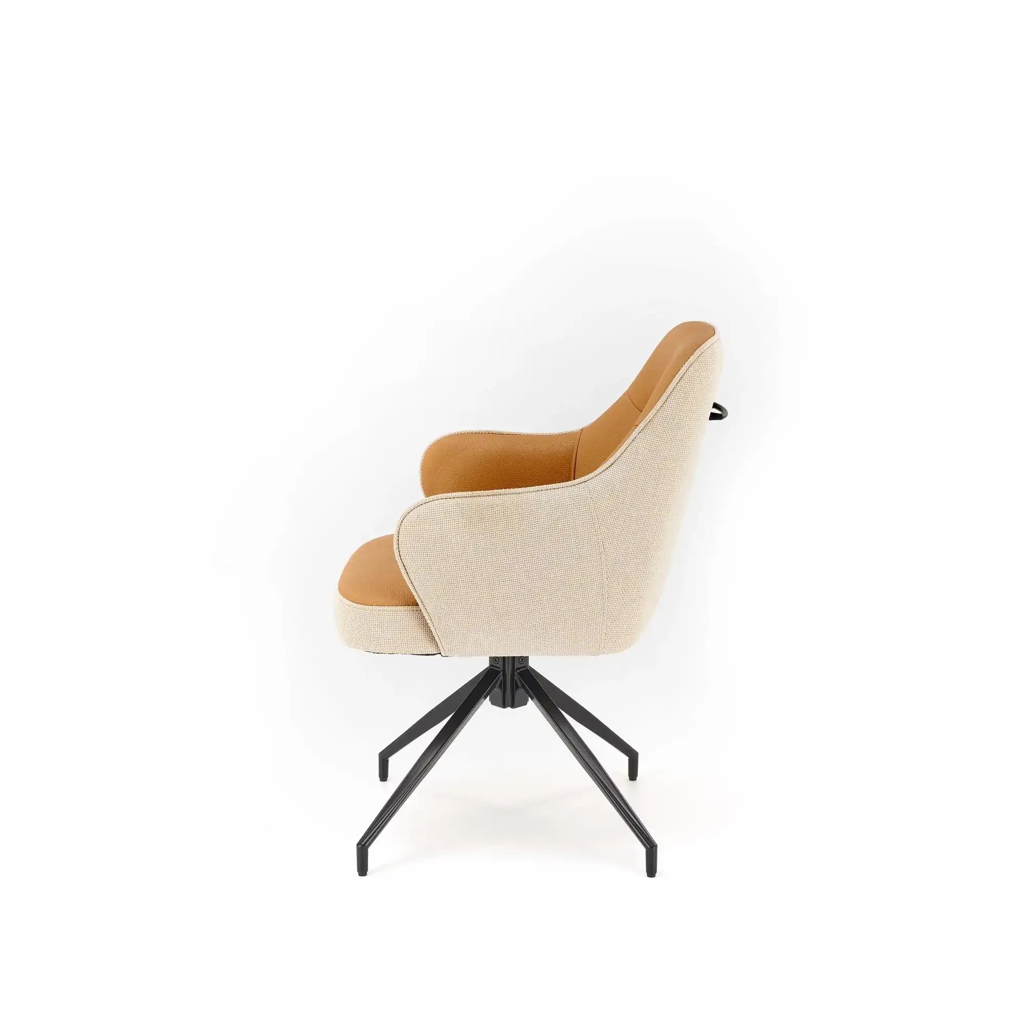 Scaun rotativ K527, maro/bej/negru, stofa clasica/piele ecologica/metal, 60x65x85 cm