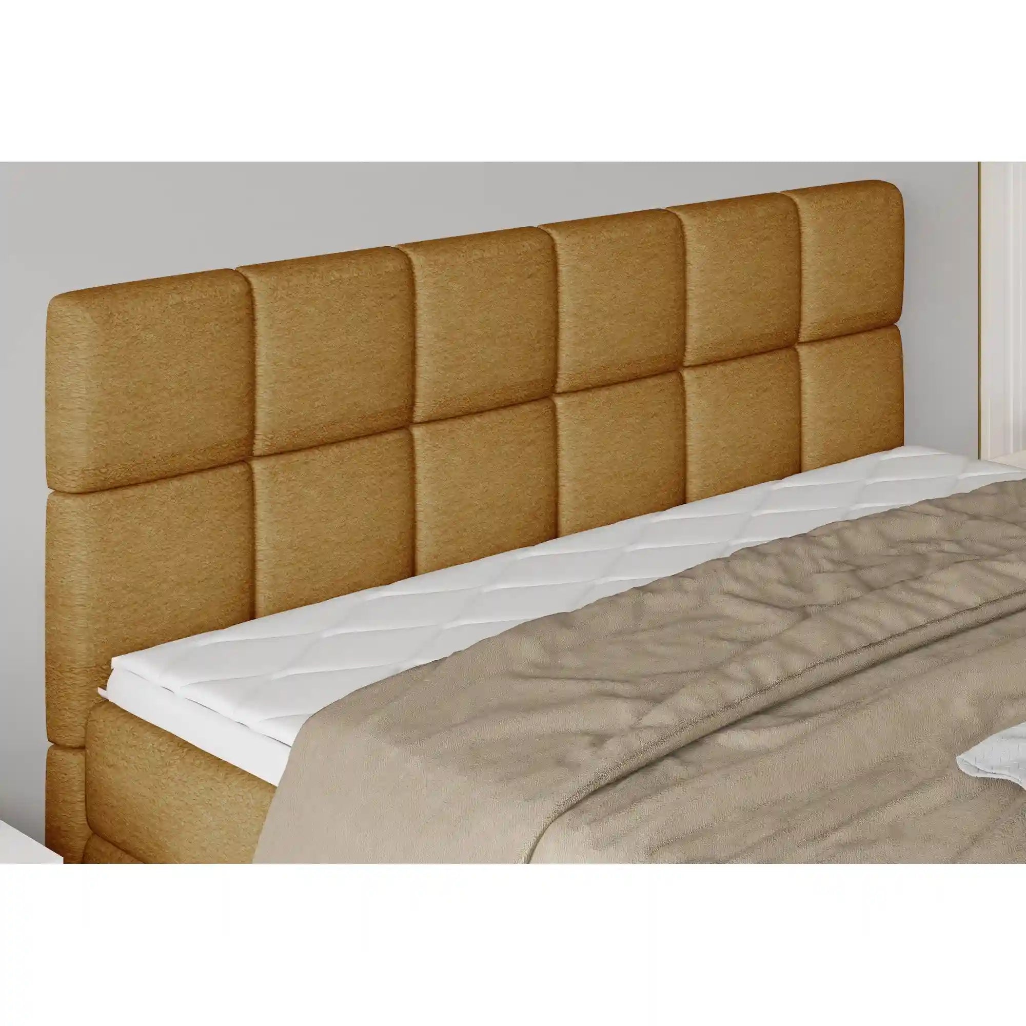 Pat boxspring ADEL 140x200, personalizabil materiale Gama Premium, cu saltele si topper