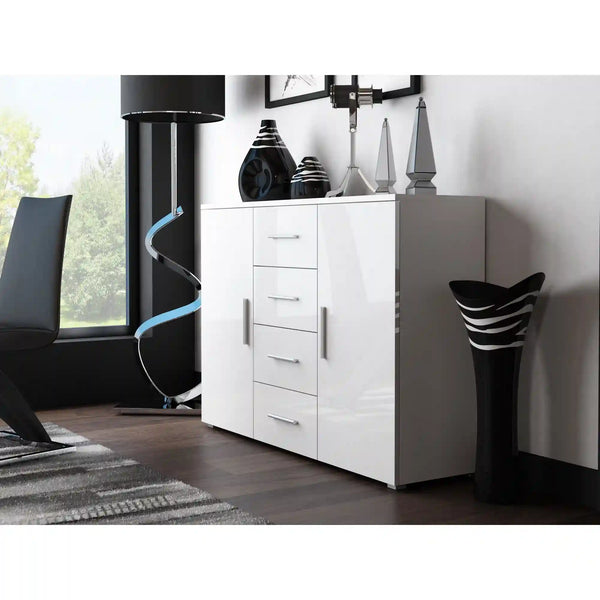 Comoda UNI, alb/alb lucios, PAL, 132x38x92 cm
