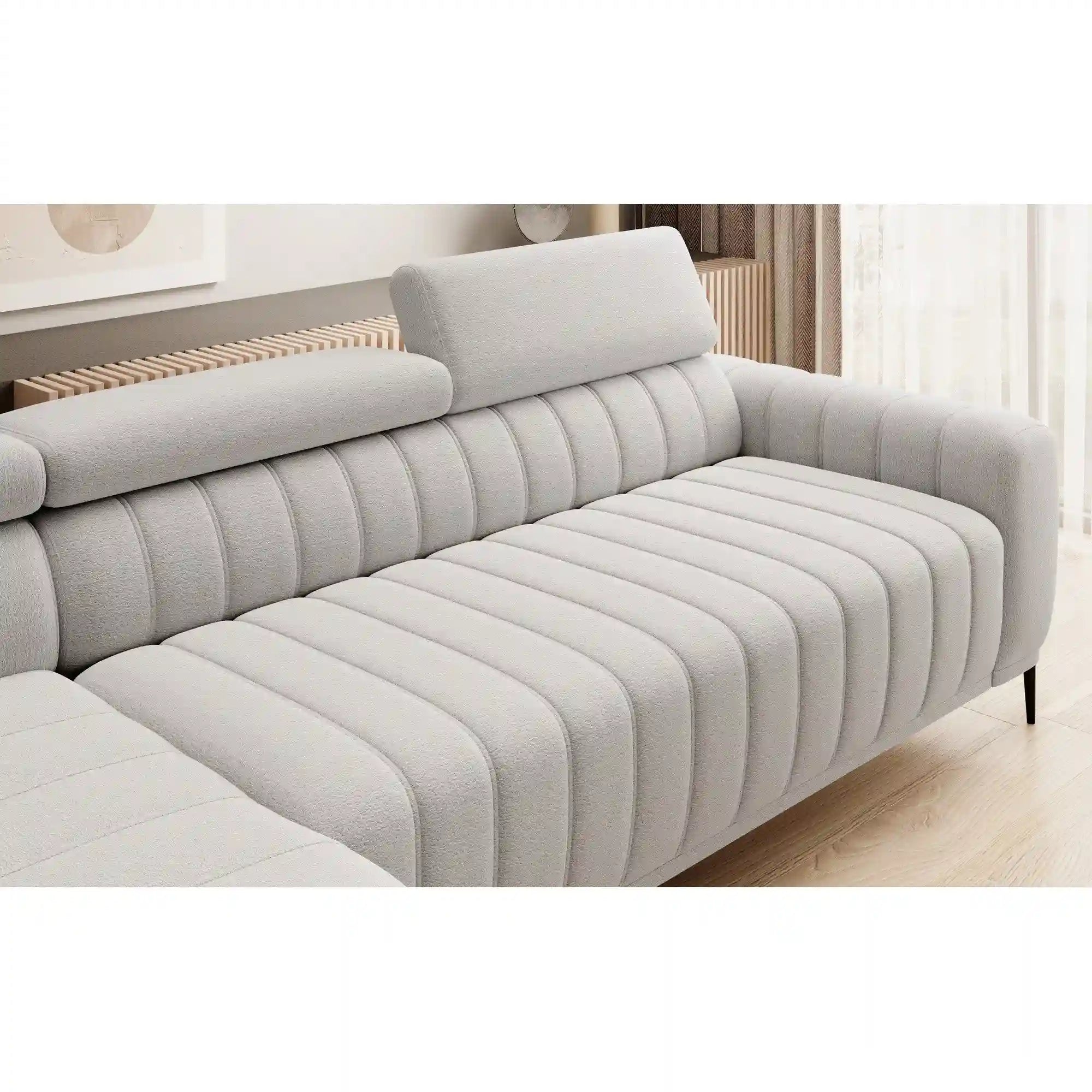 Coltar extensibil GANDI 160, personalizabil material gama Premium, cu lada depozitare si tetiere reglabile, 301x204x99 cm