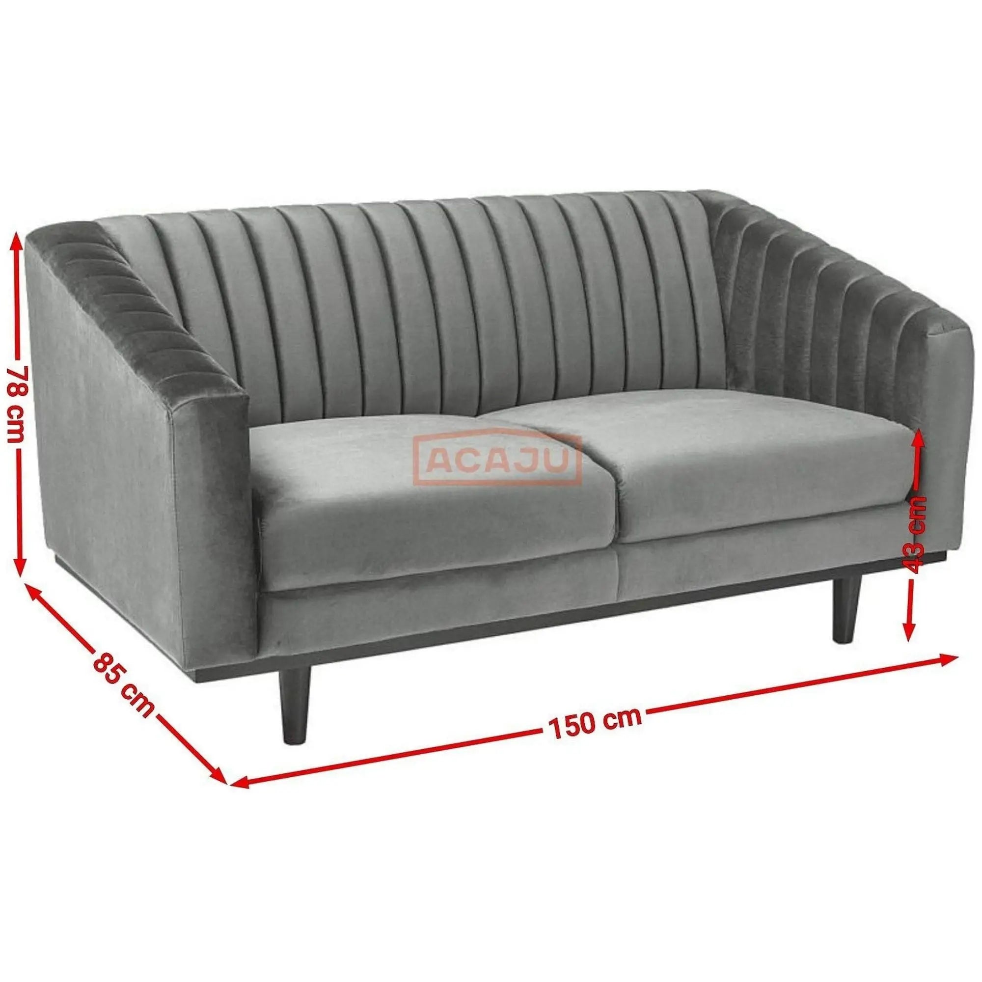 Canapea ASPREY gri/wenge, stofa catifelata/lemn, 150x85x78 cm