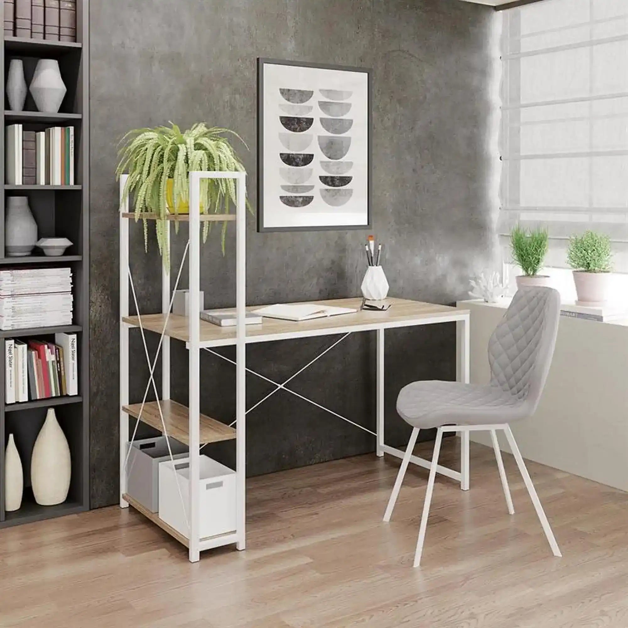 Birou NARVIK B1, alb/stejar sonoma, 120x64x120 cm