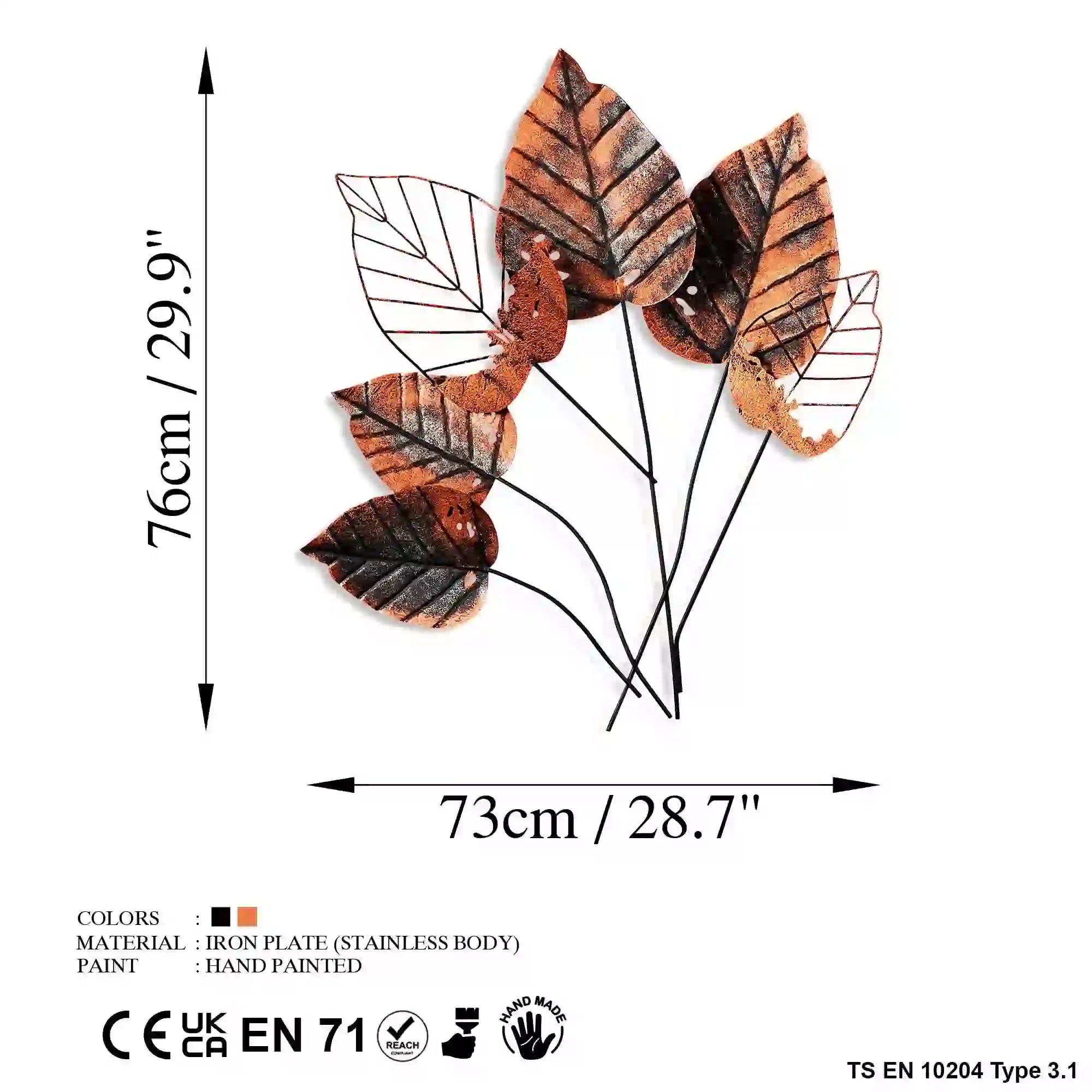 Decoratiune perete FEUILLE 3, cupru/negru, metal, 73x4x76 cm
