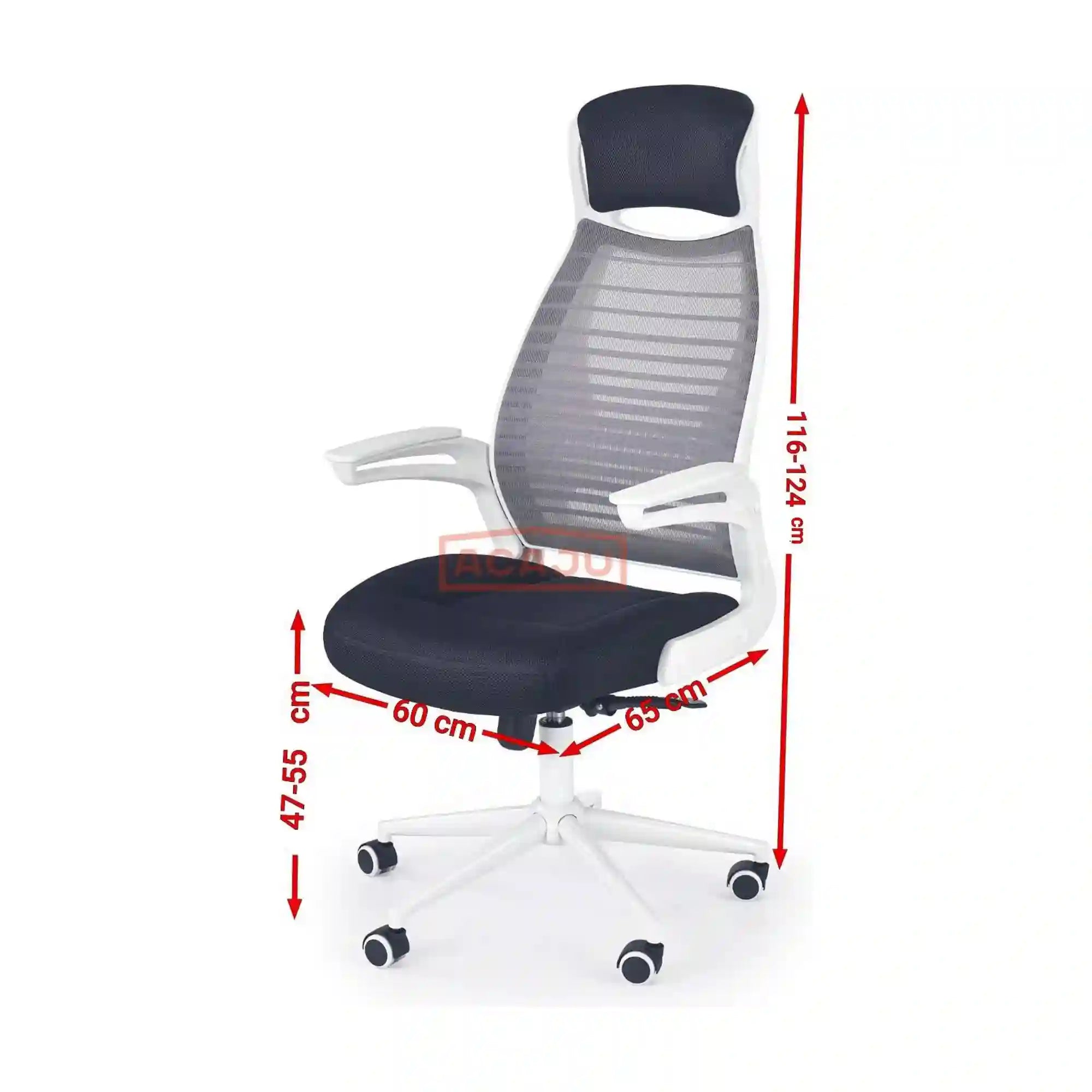 Scaun de birou FRANKLIN, negru/alb/gri, stofa mesh/metal, 60x65x116/124 cm