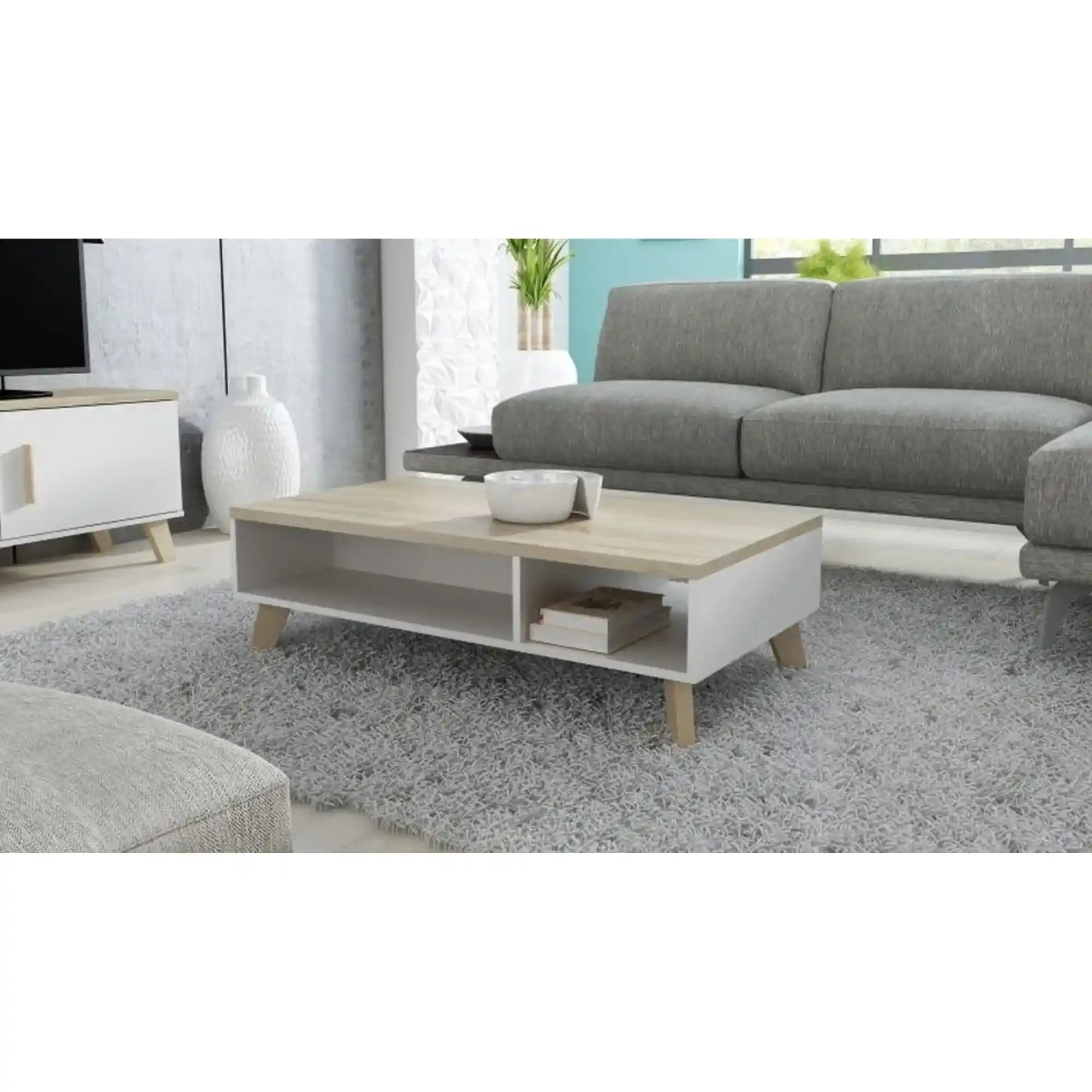 Masuta cafea LOTTA, alb/stejar sonoma, PAL, 110x60x35 cm