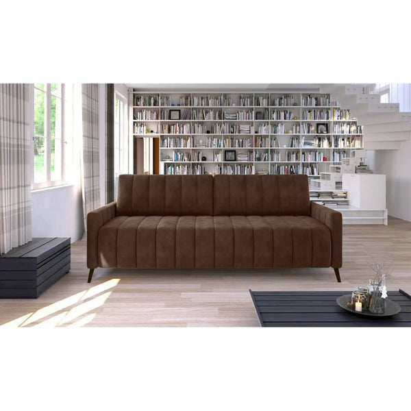 Canapea extensibila Molly, stofa catifelata maro - Monolith 15, cu lada depozitare, 226x101x91 cm