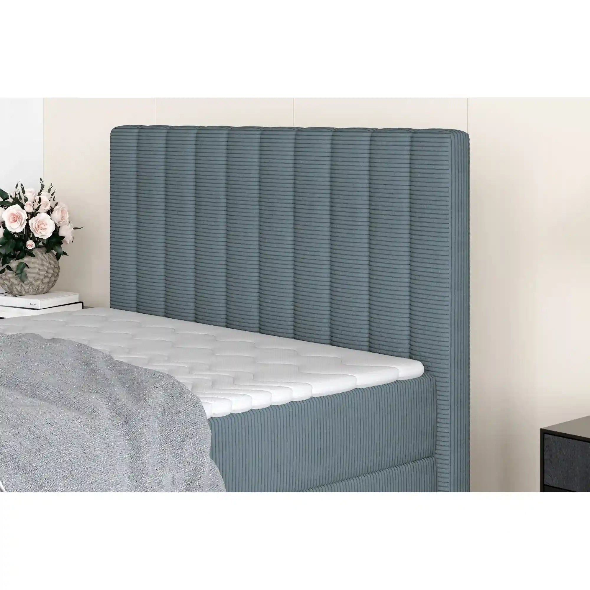 Pat NEPO 120x200, personalizabil materiale gama Oferta Avantaj, cu spatiu depozitare, suport saltea, saltea si topper