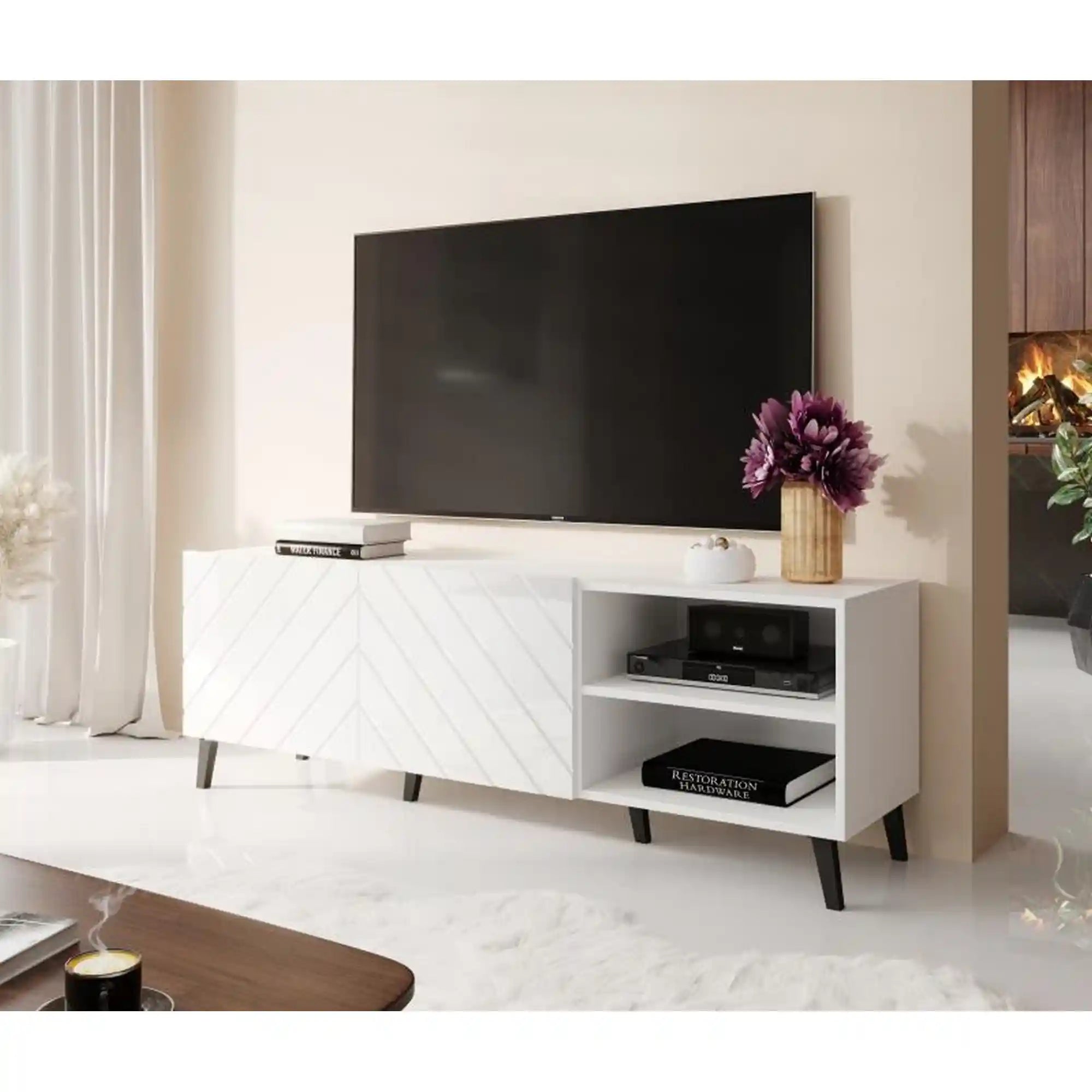 Comoda TV ABETO, alb/negru, PAL, 150x42x52 cm