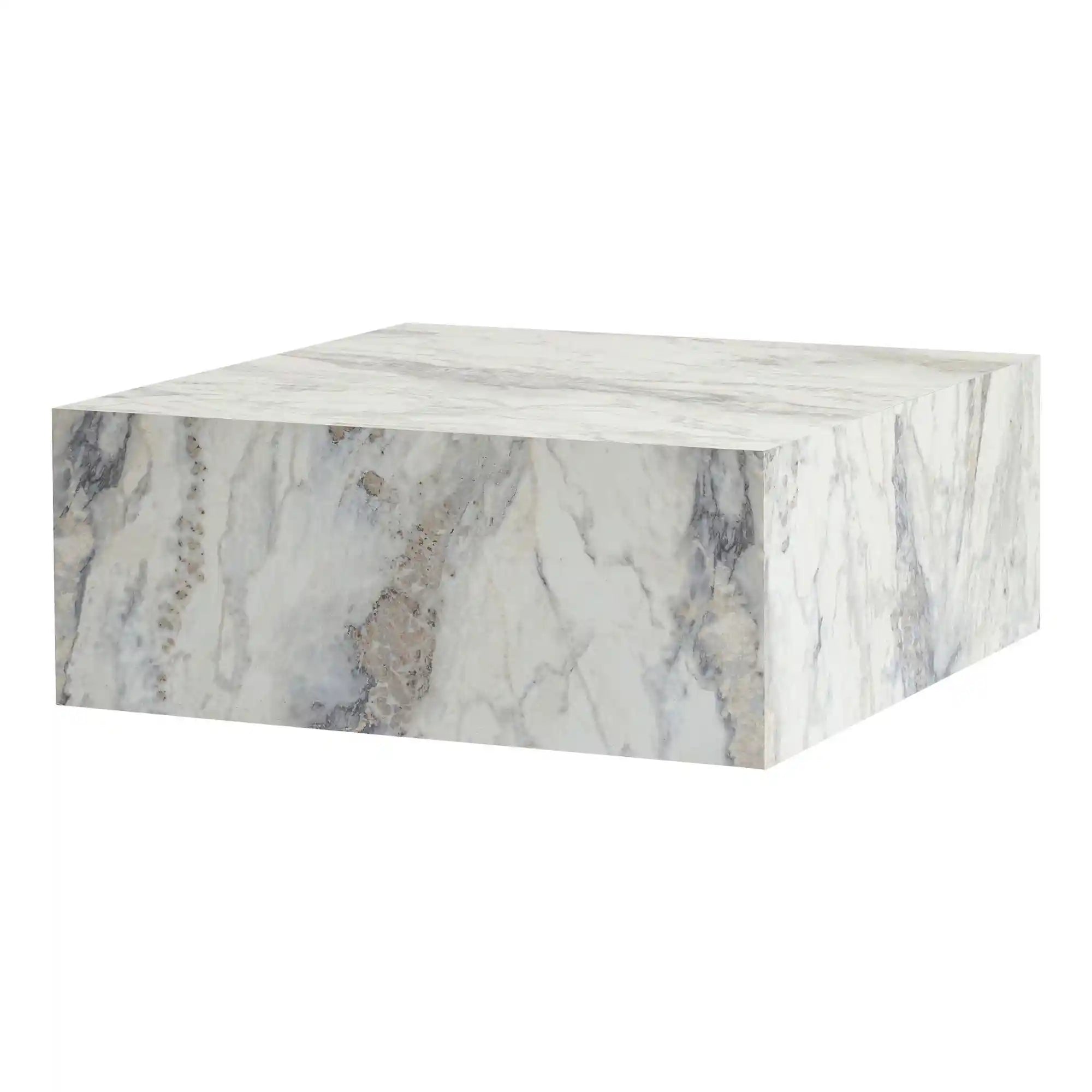 Masuta cafea PRIZMA, alb cu efect de marmura, 90x90x35 cm