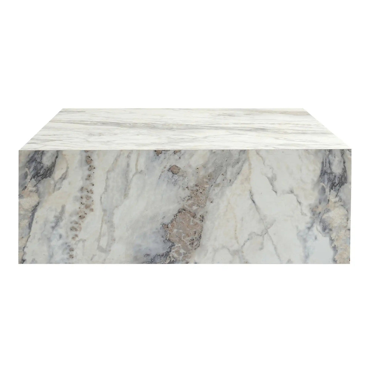 Masuta cafea PRIZMA, alb cu efect de marmura, 90x90x35 cm