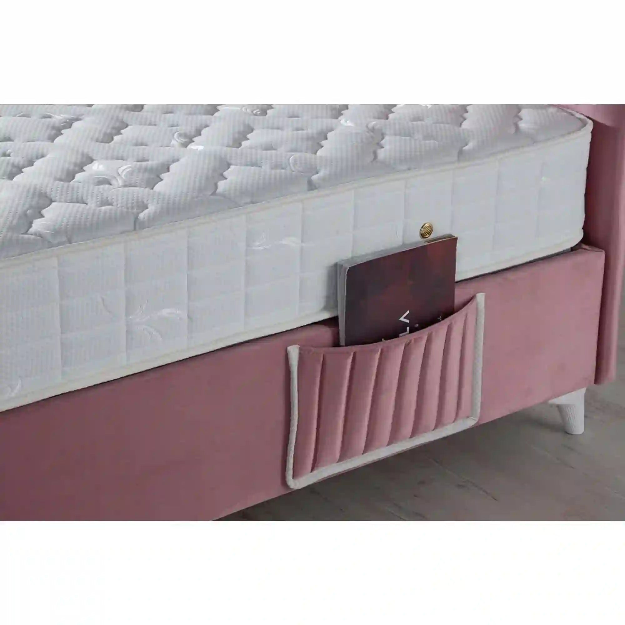 Pat PINK KIDS 120x200, stofa catifelata roz - STR 05, cu somiera si spatiu depozitare